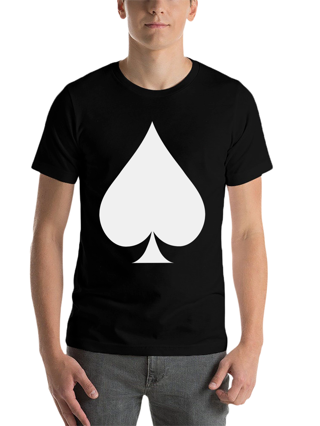 Black Men's Black T-Shirt with Spade Design view 7