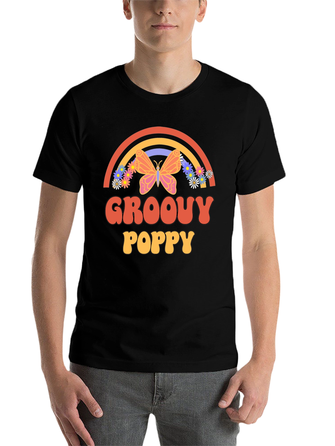 Groovy Poppy Graphic Tee - Retro Rainbow Butterfly - 7