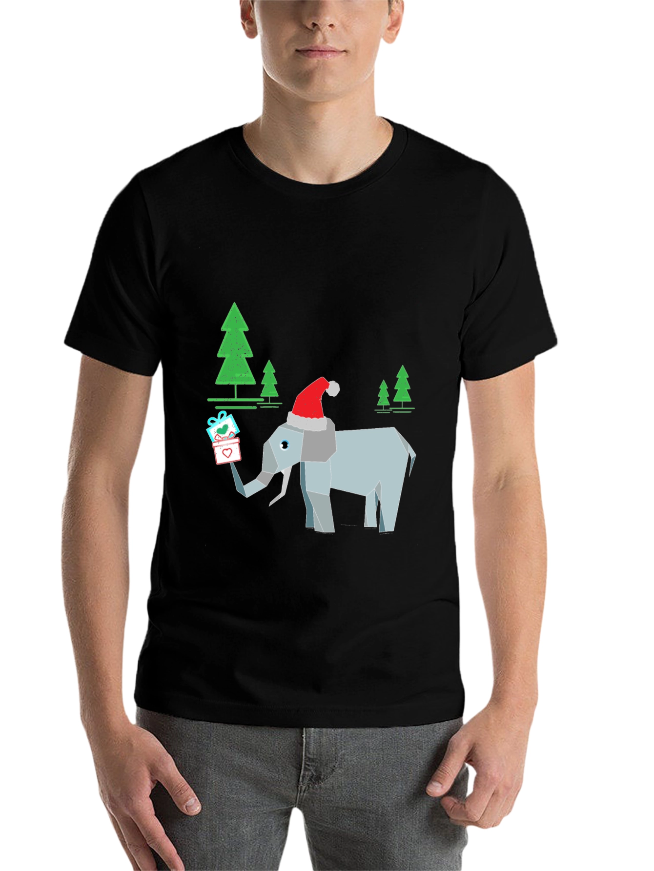 Black Festive Elephant Christmas T-Shirt view 7