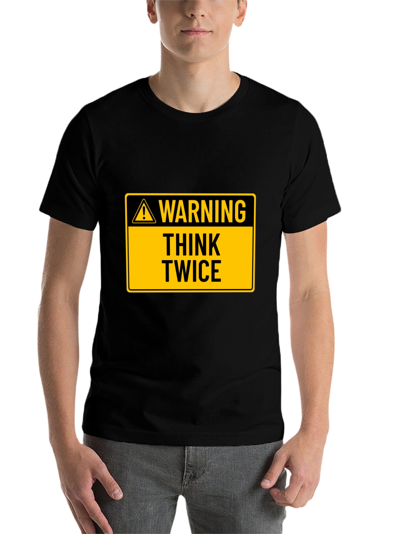 Black Warning Think Twice Graphic Tee - Black Cotton T-Shirt view 7