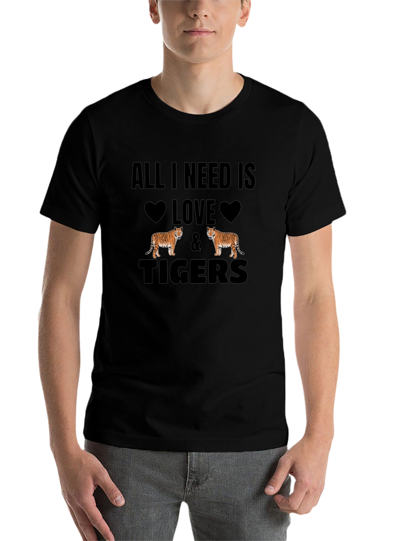 Black All I Need is Love & Tigers Black T-Shirt view 7