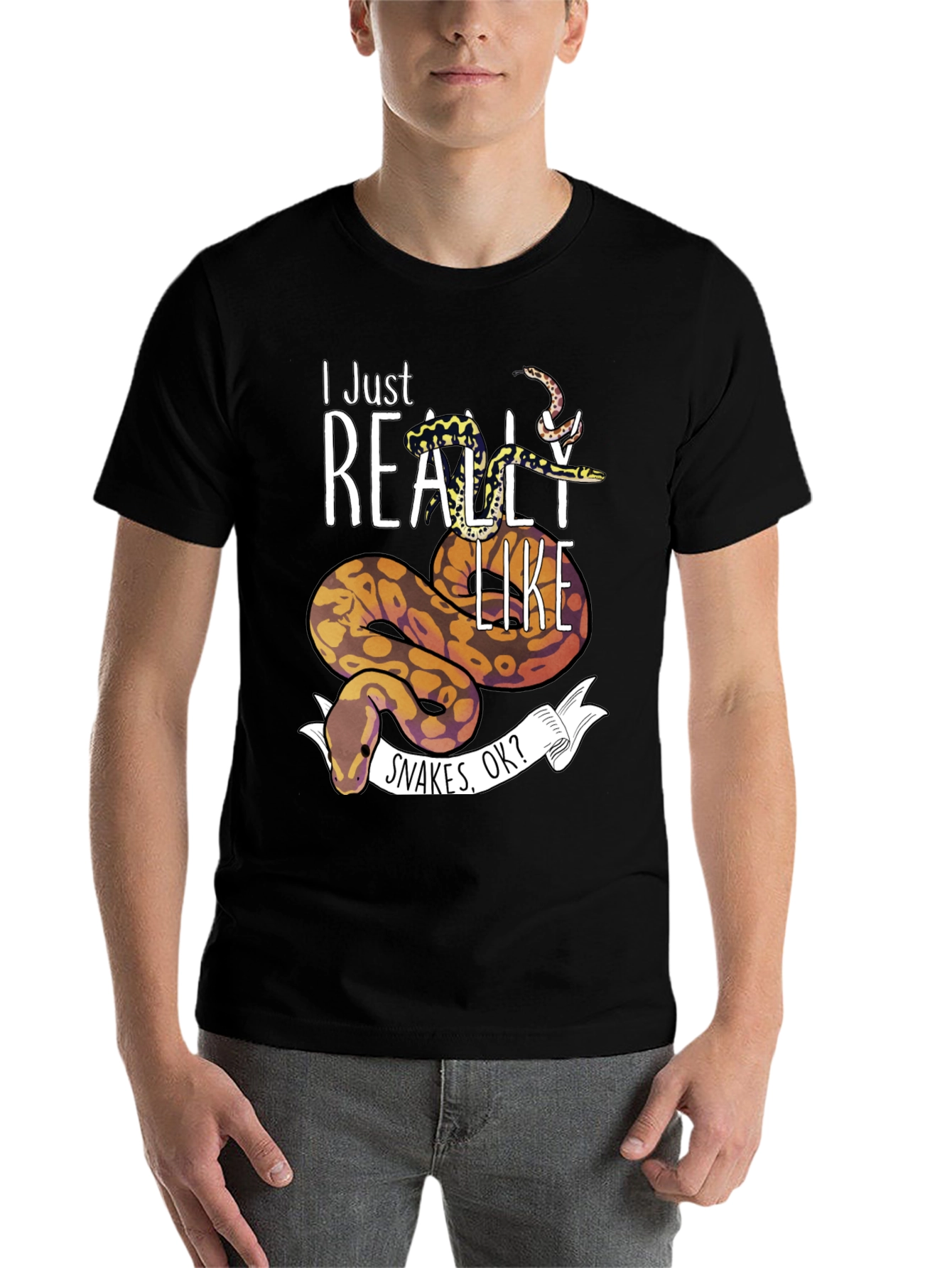 Black I Just Really Like Snakes OK? T-Shirt view 7