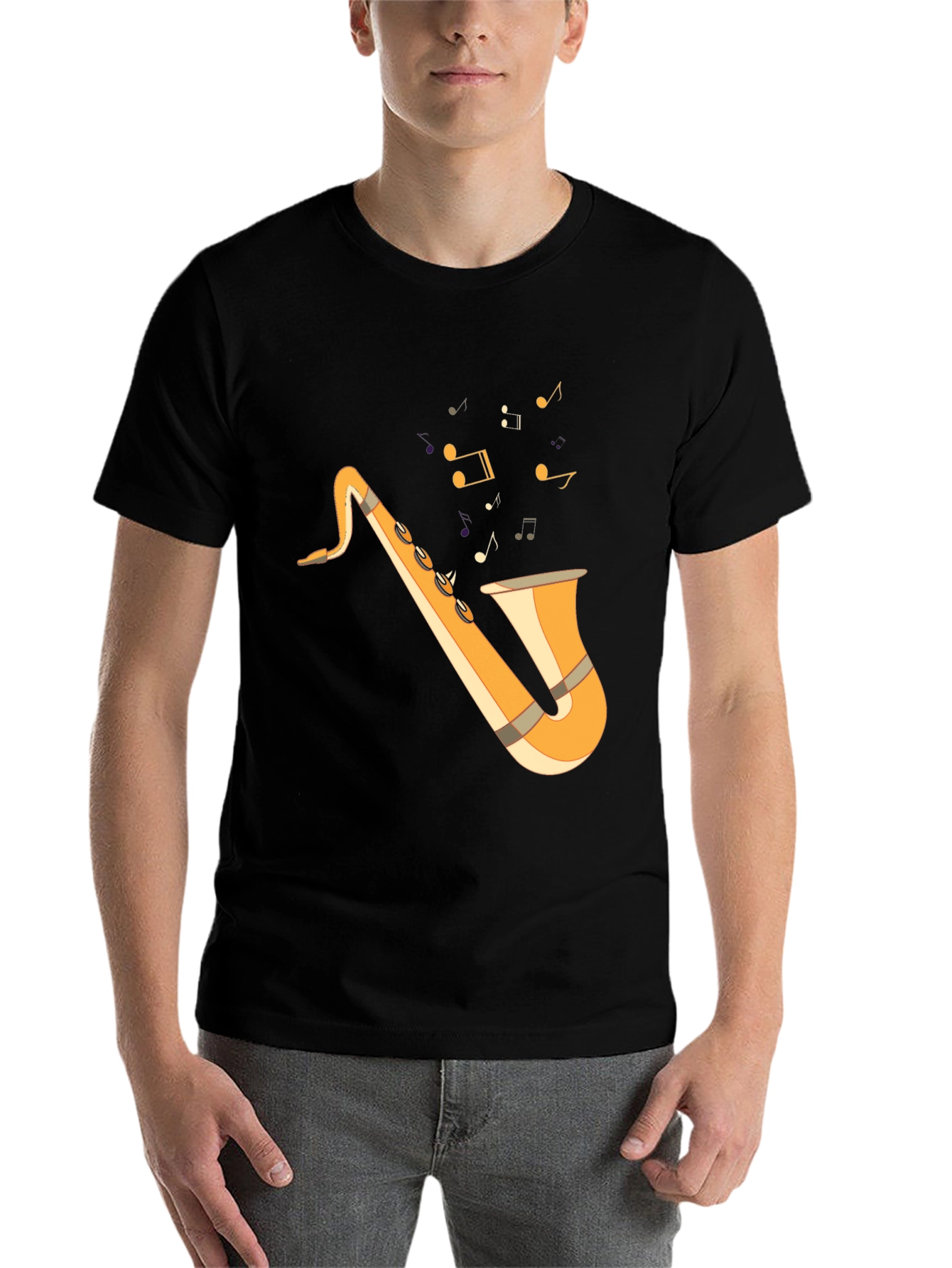 Black Saxophone Graphic Tee - Black Cotton T-Shirt for Music Lovers view 7