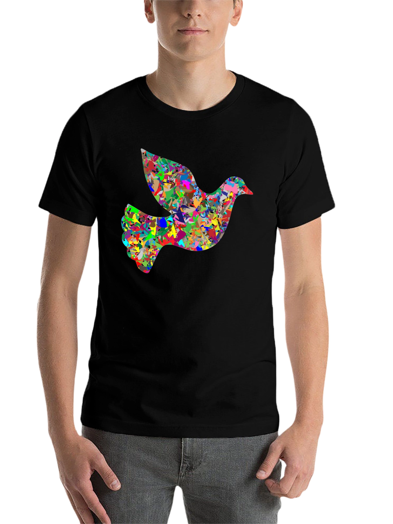 Black Peace Dove Graphic Tee - Abstract Art Bird T-Shirt view 7