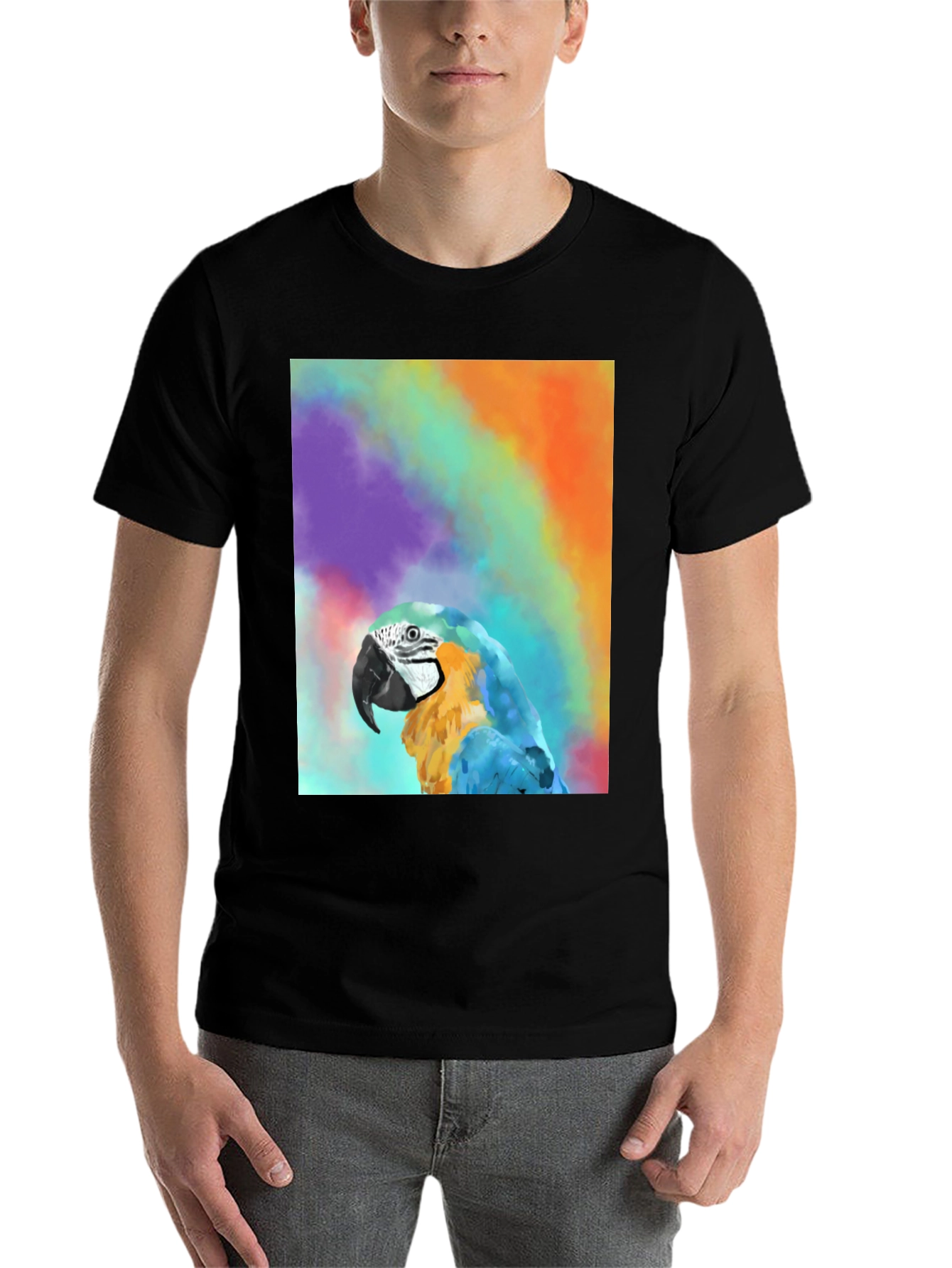Black Parrot Graphic Tee - Colorful Macaw Design view 7