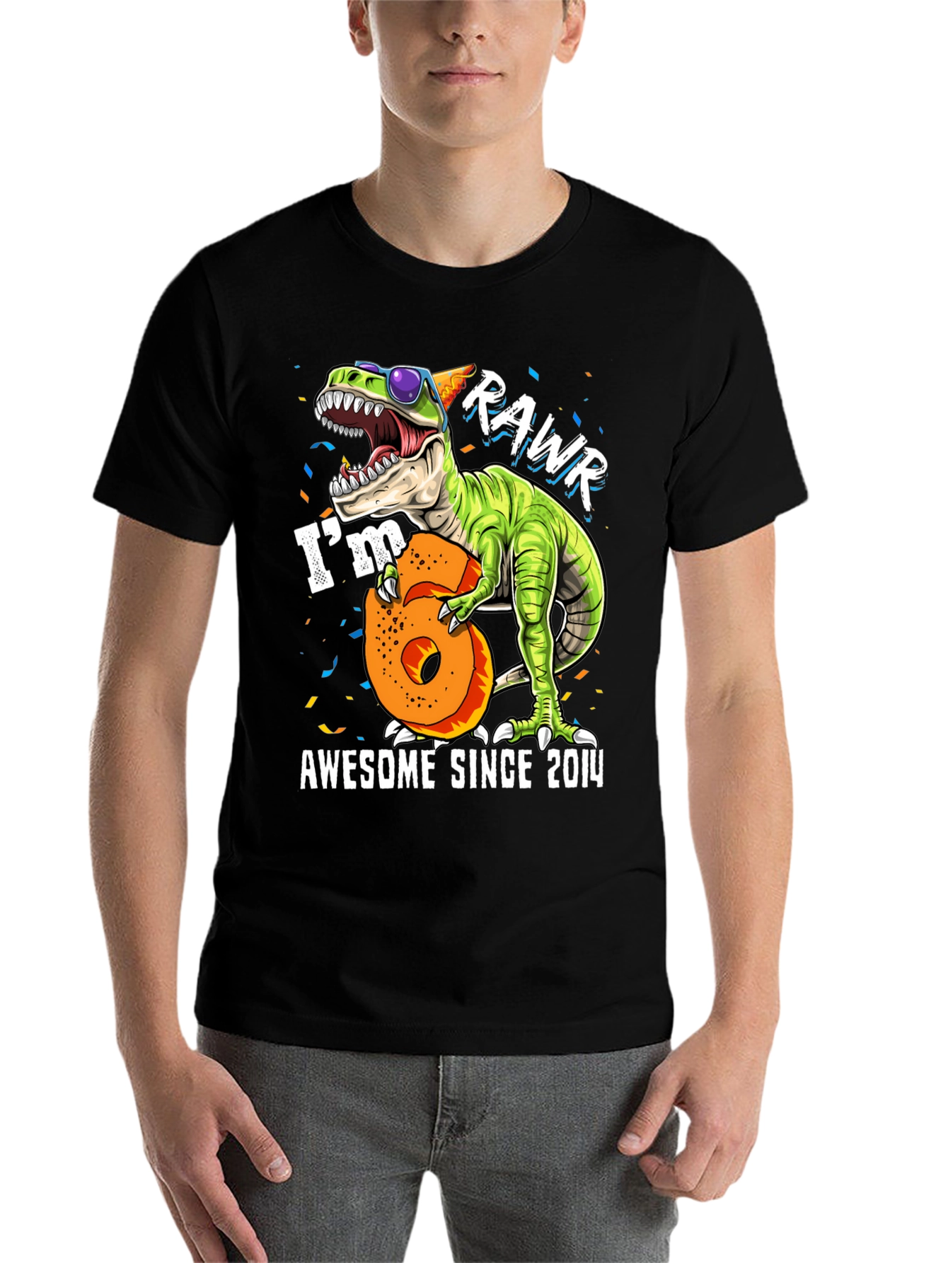 Black Rawr I'm 6 Awesome Since 2014 T-Shirt view 7