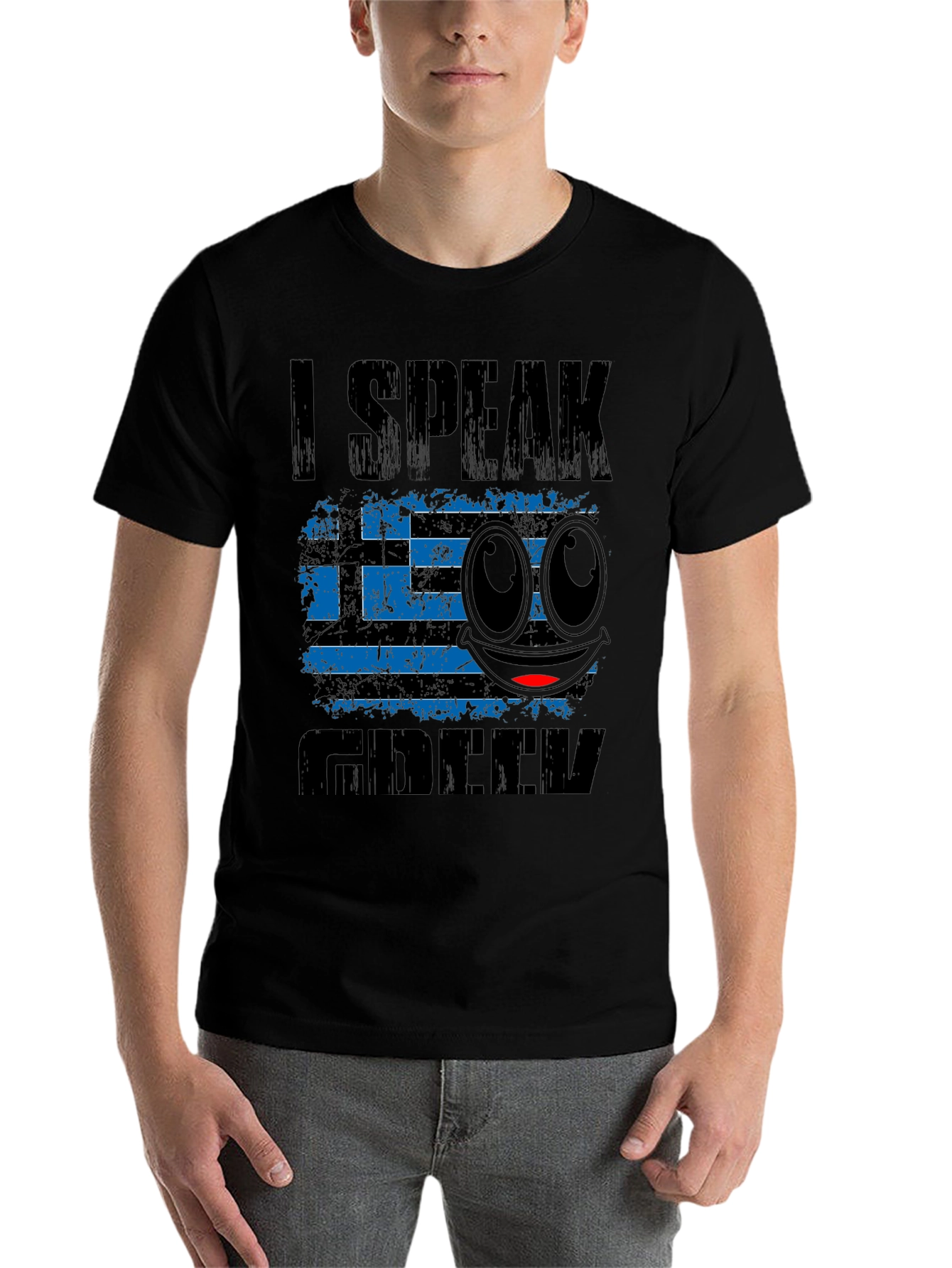 Black I Speak Greek T-Shirt Funny Emoji Greece Flag view 7