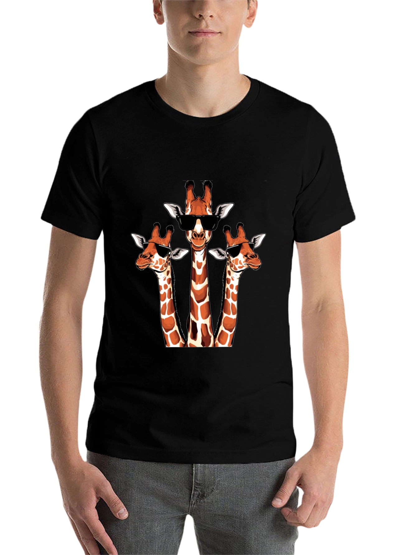 Black Cool Giraffe Trio T-Shirt - Unique Design view 7