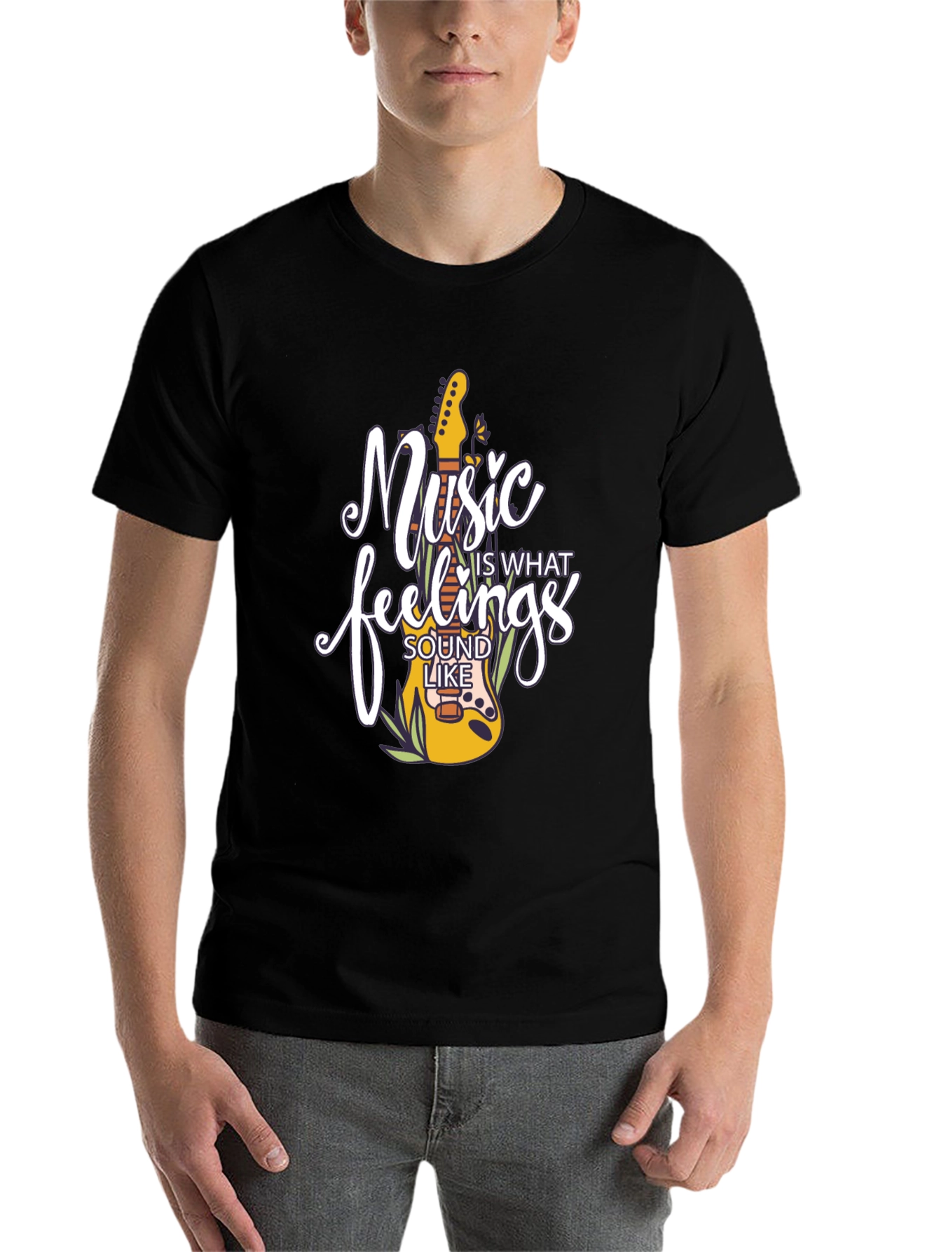 Black Music Is What Feelings Sound Like Black Graphic Tee view 7