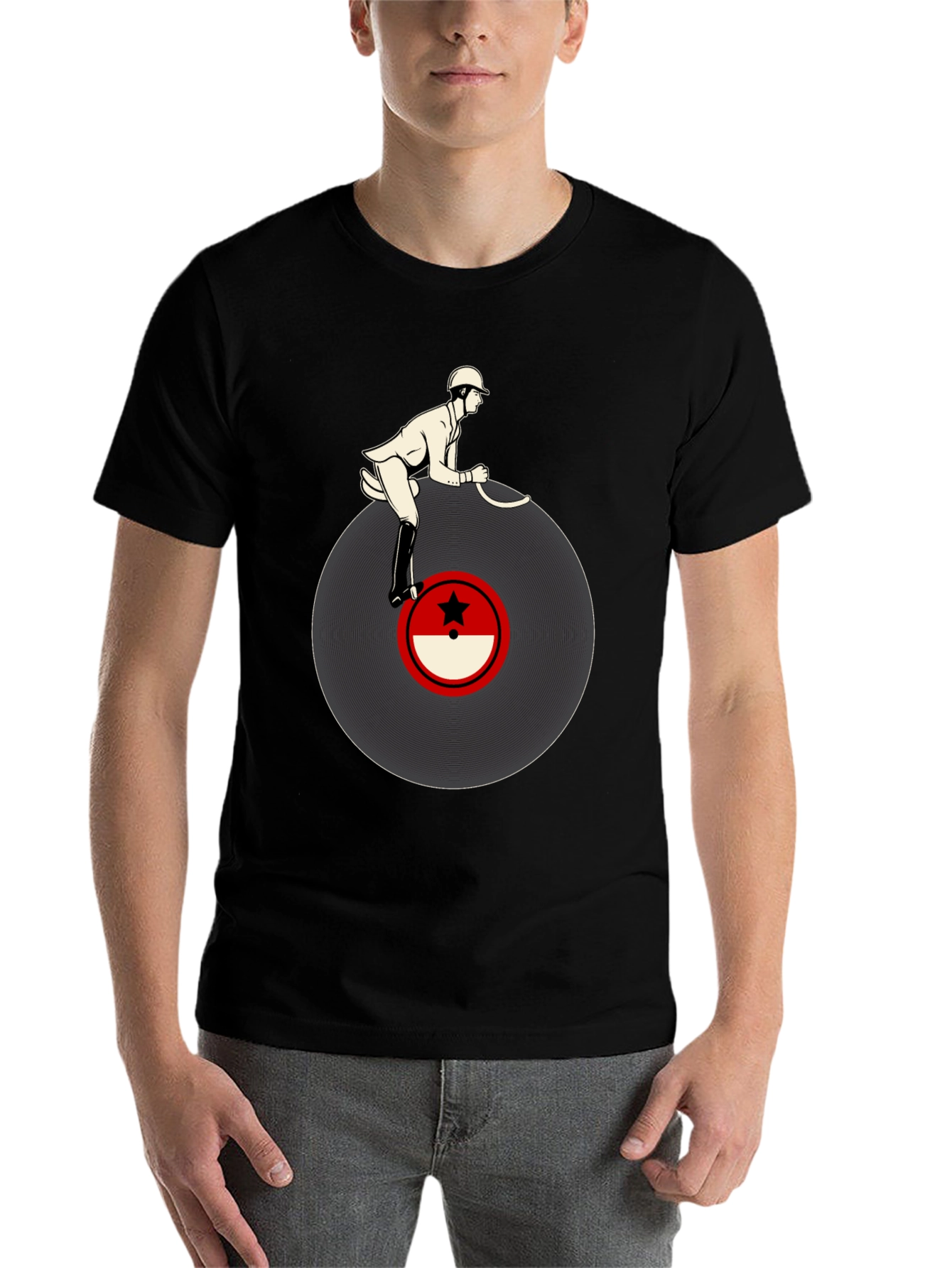 Black Retro Record Rider Graphic T-Shirt view 7