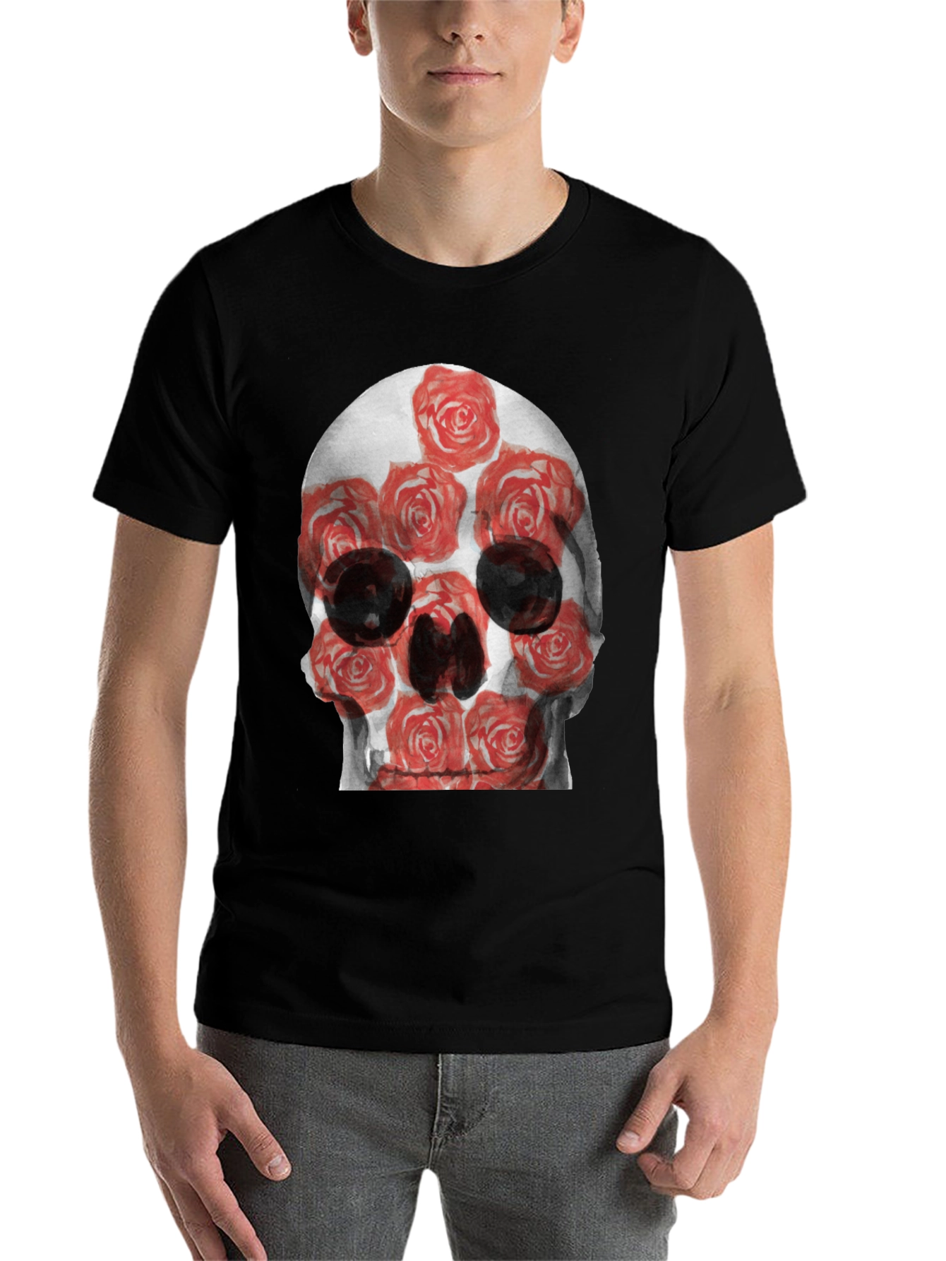 Black Skull and Roses Graphic Tee - Edgy Style view 7