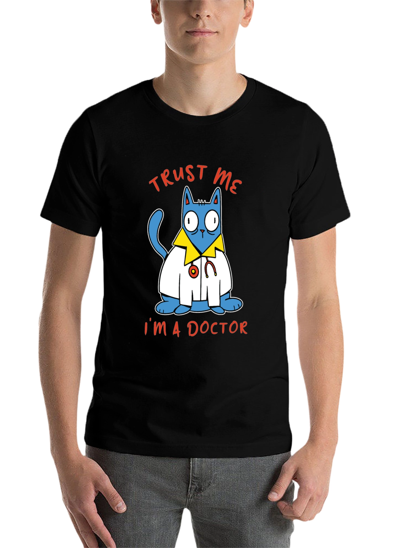 Black Trust Me I'm A Doctor Cat Graphic Tee view 7