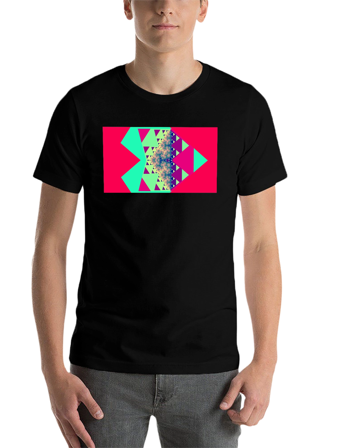 Geometric Triangle Fractal Graphic Tee - Modern Design - 7