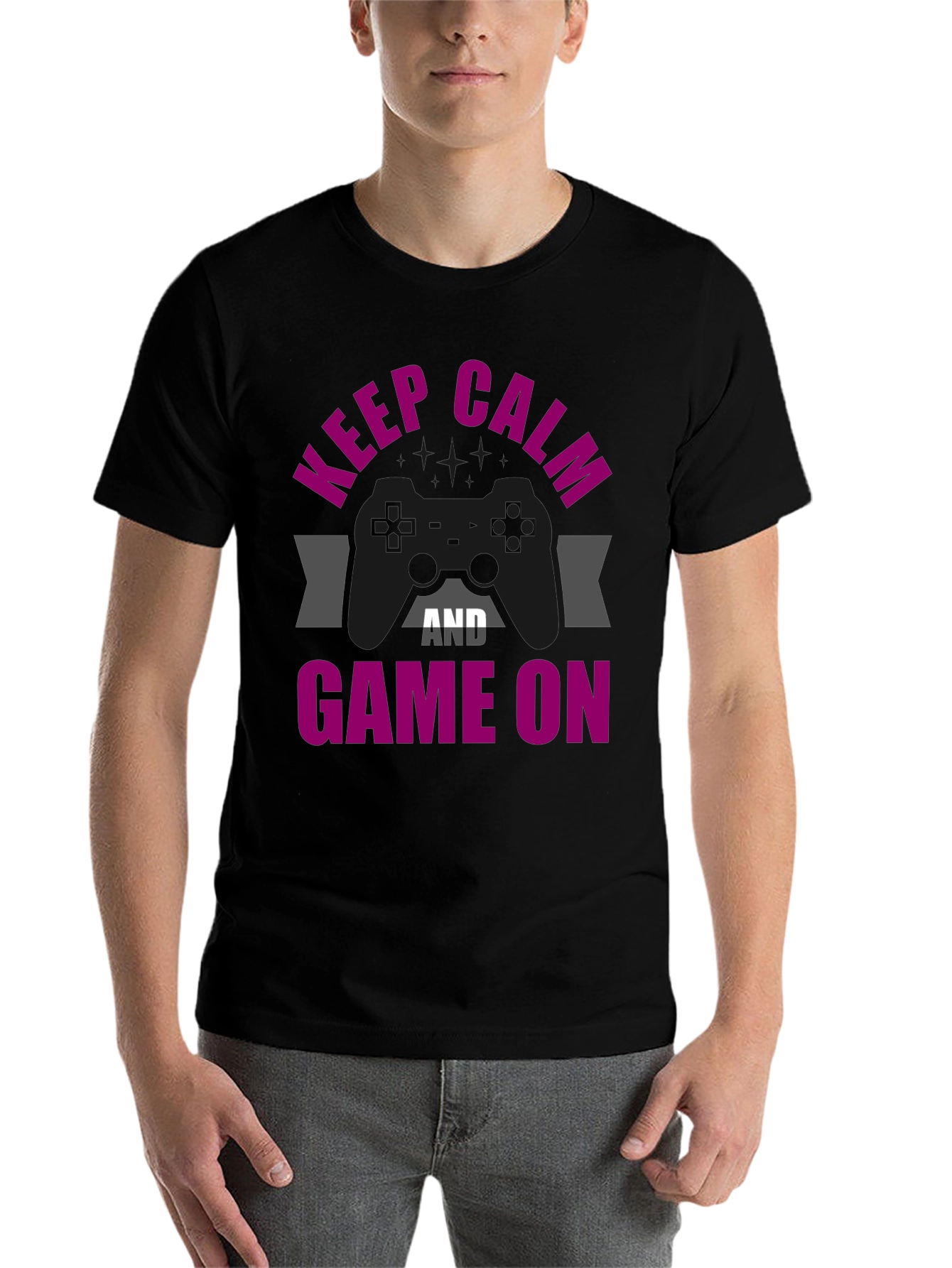 Black Keep Calm and Game On Graphic Tee view 7