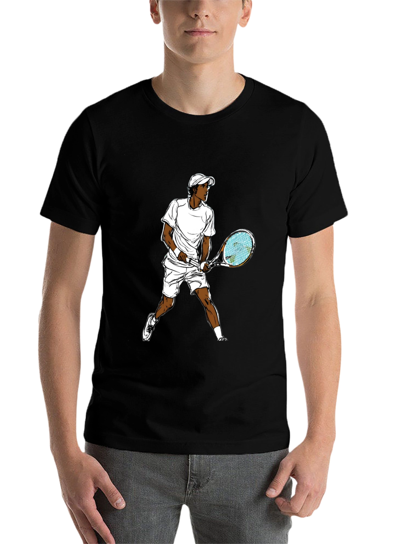 Black Tennis Player Graphic T-Shirt - Black Casual Tee view 7