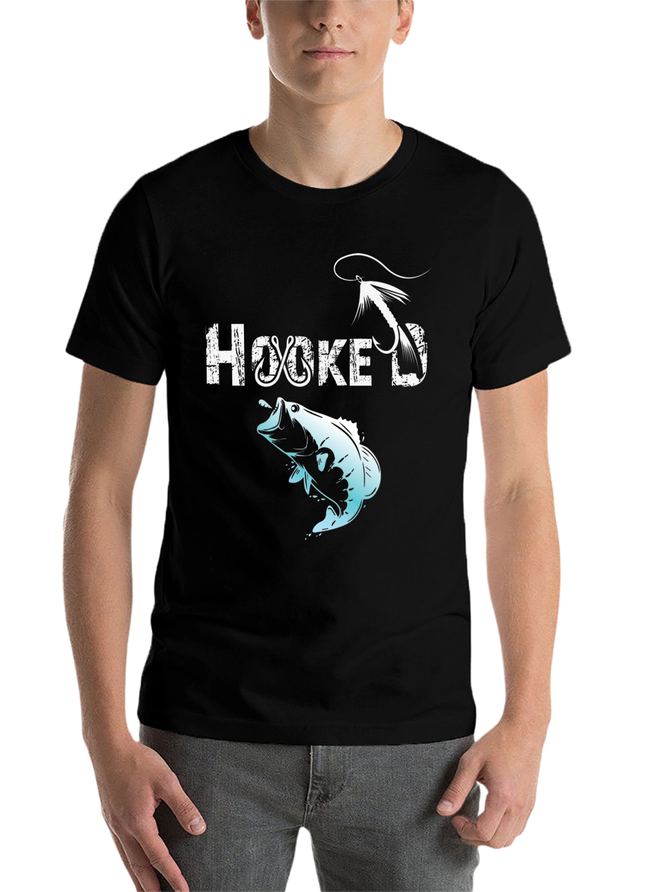 Black Hooked Fishing T-Shirt - Angler Gift view 7