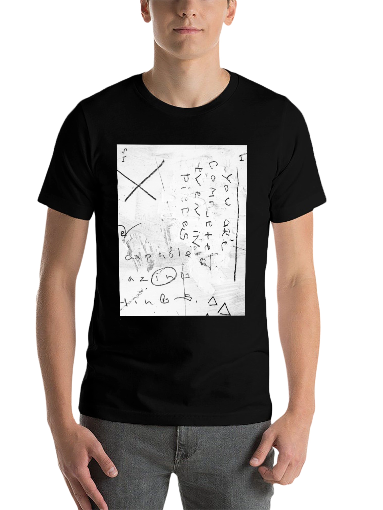 Black Abstract Graphic Print Crew Neck T-Shirt view 7