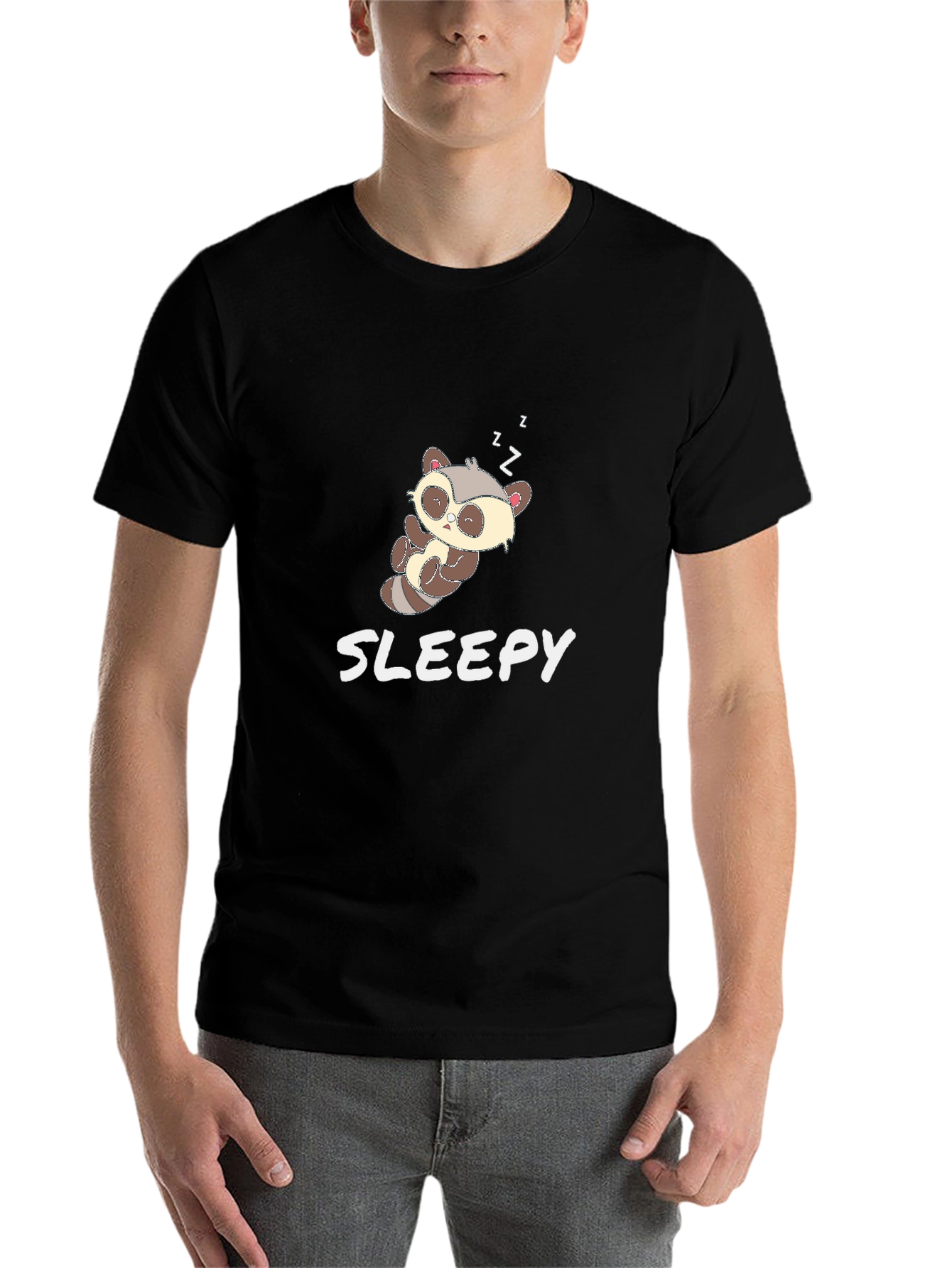 Black Cute Sloth 'Sleepy' Black T-Shirt view 7