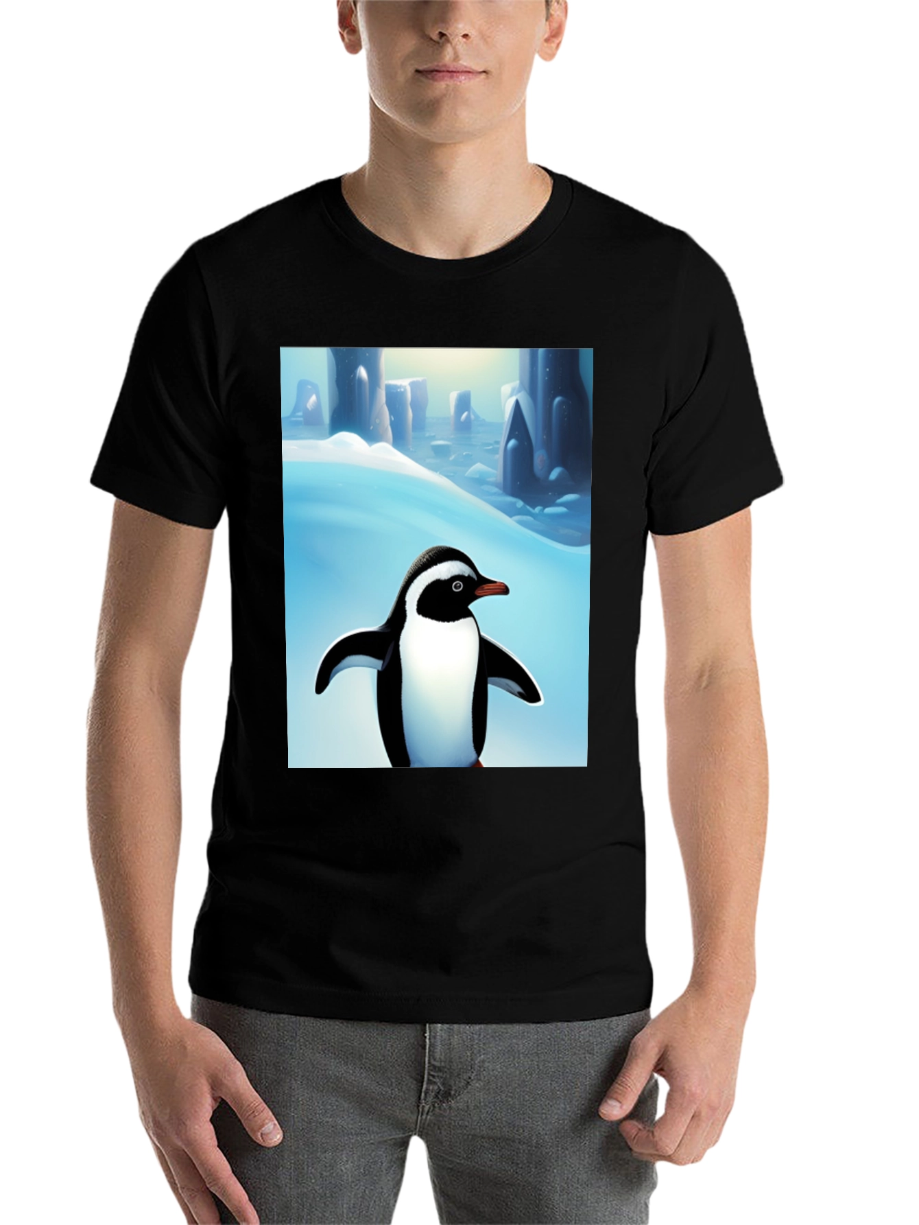 Penguin Arctic Scene Black T-Shirt - 7