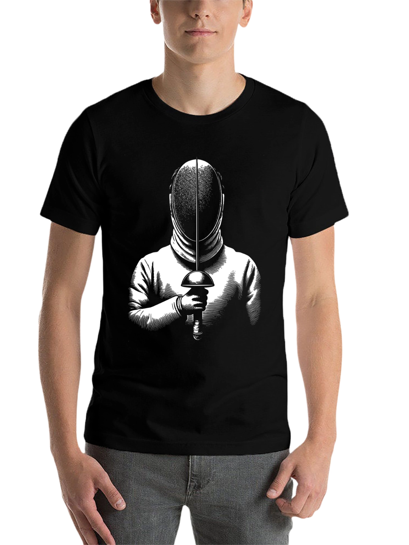 Black Fencing T-Shirt - Foil Duel Design view 7