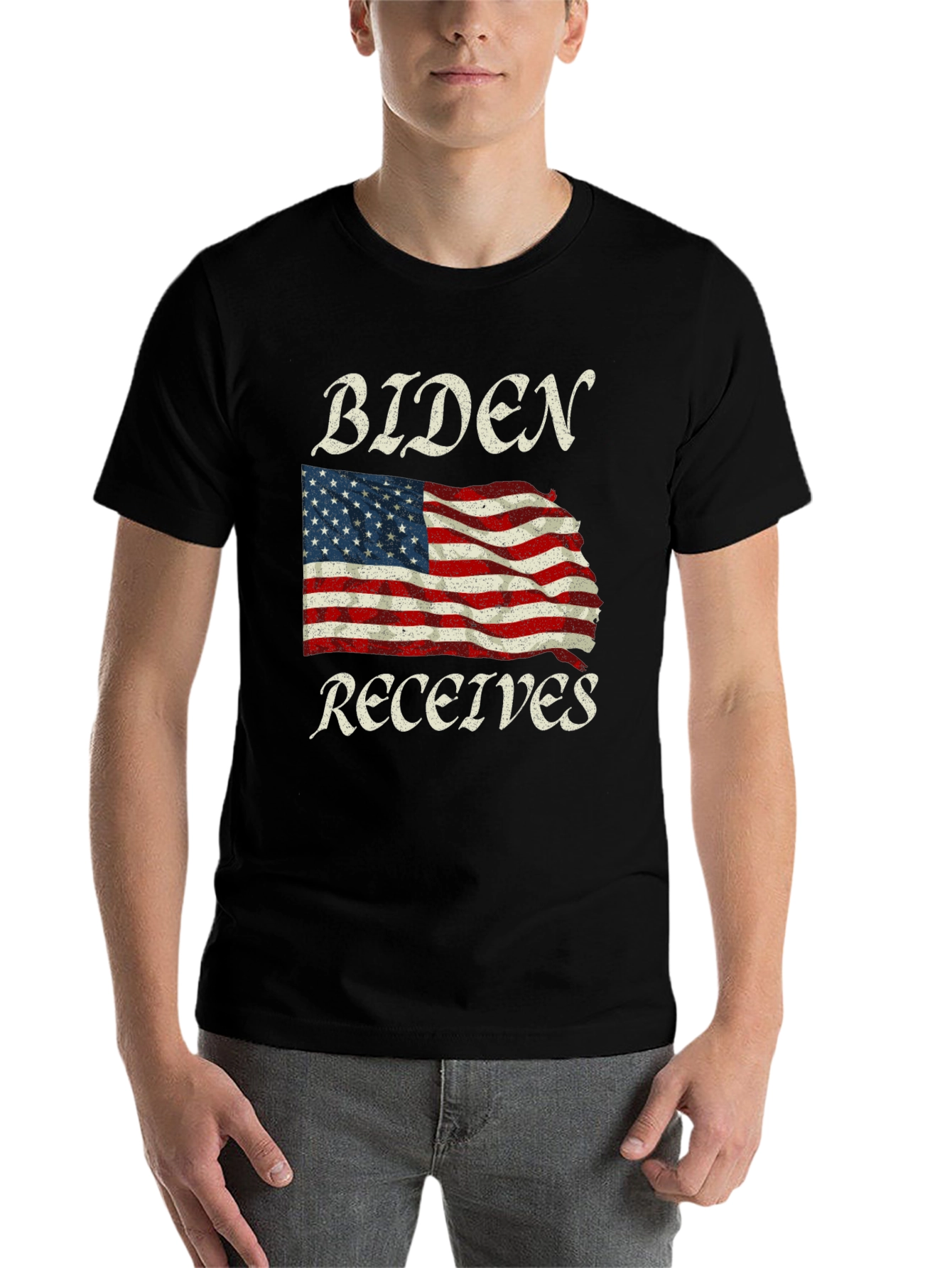 Black Biden Receives American Flag Graphic Tee view 7