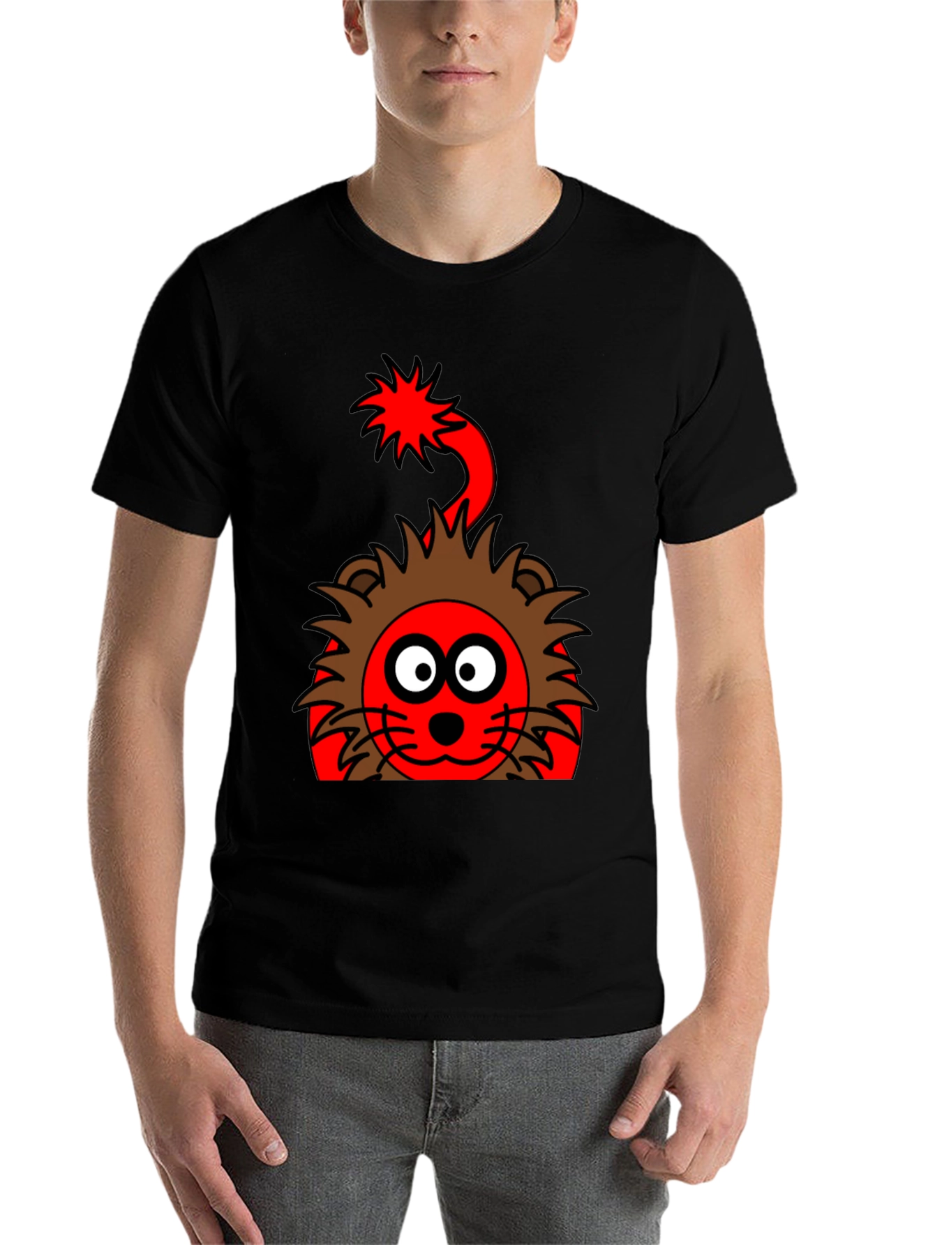 Black Cartoon Lion Graphic Tee - Fun & Unique Design view 7