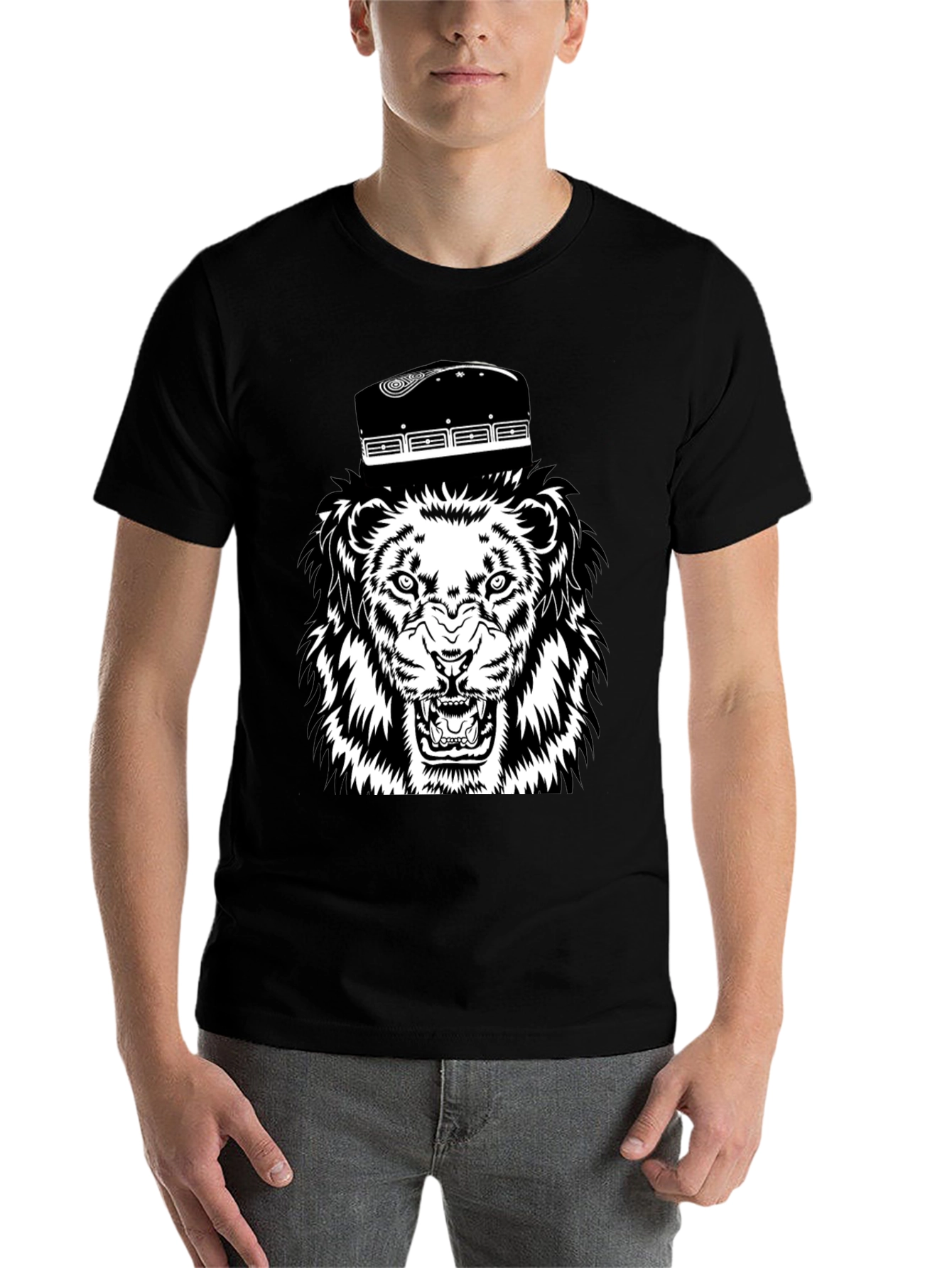 Black Lion with Fez Black T-Shirt view 7