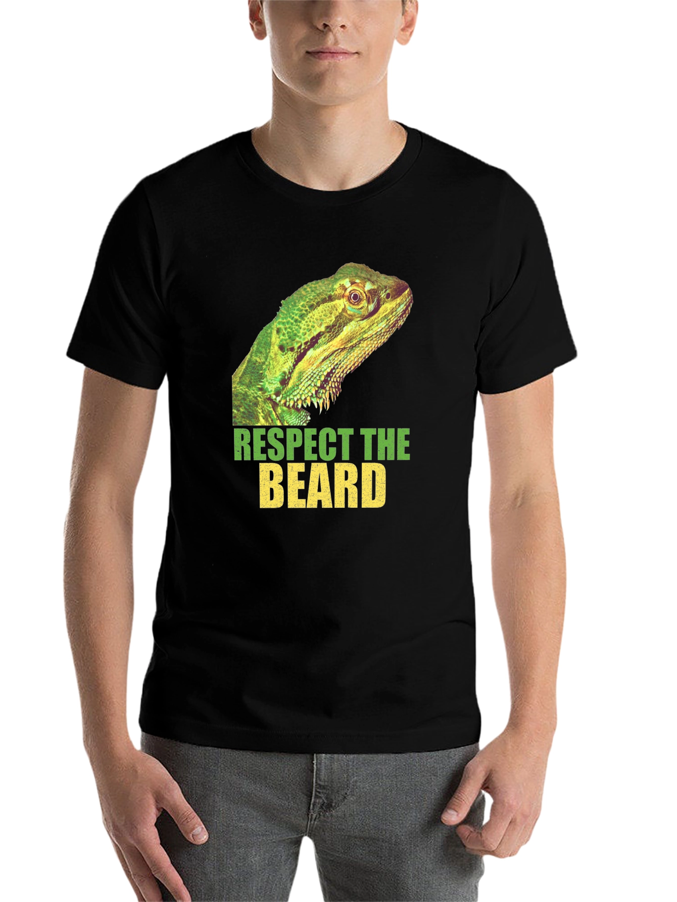 Black Respect The Beard Lizard Graphic T-Shirt view 7