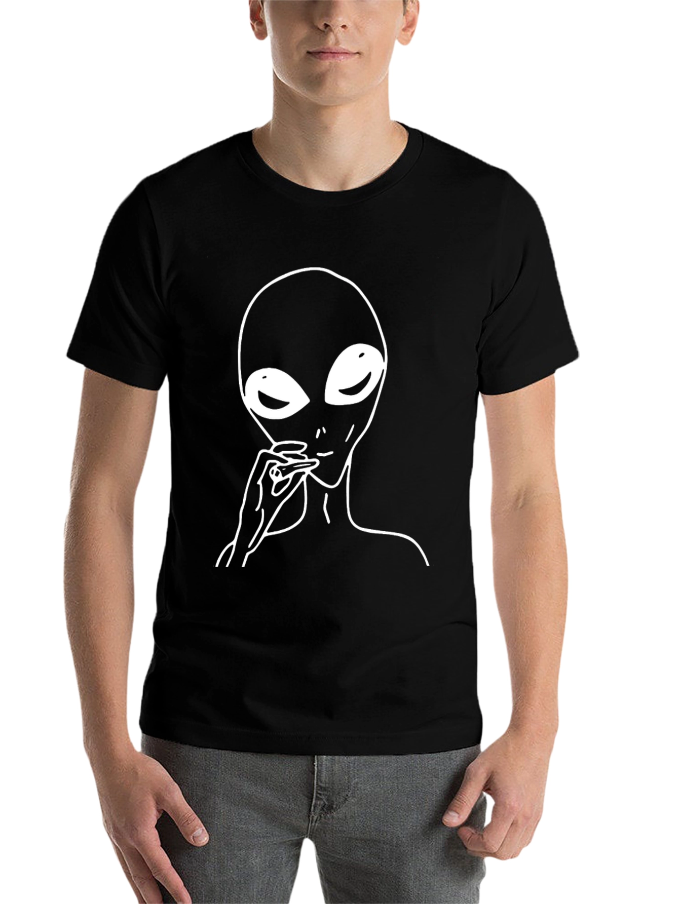 Black Alien Smoking Black T-Shirt view 7