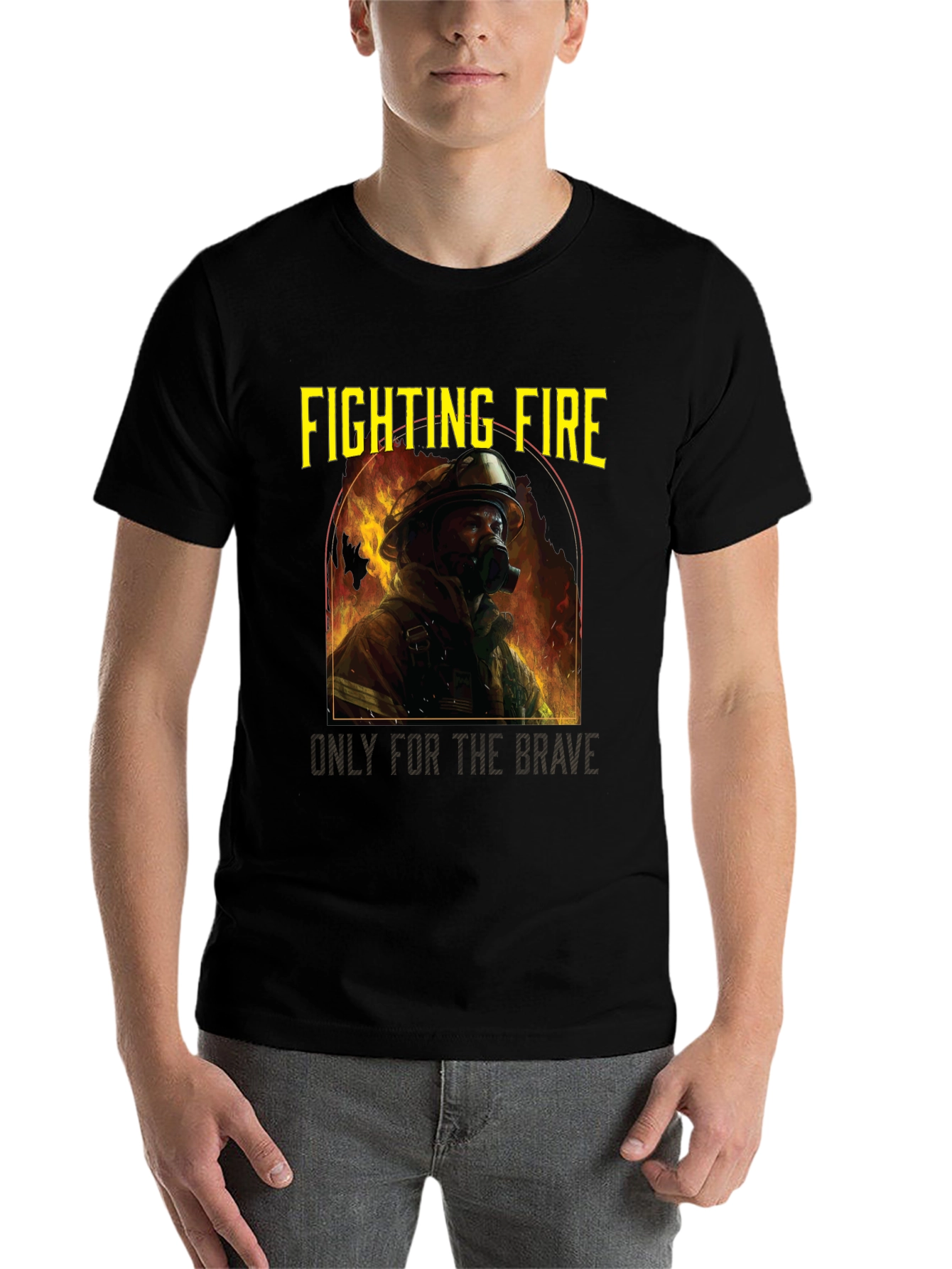 Black Fighting Fire Brave Firefighter T-Shirt view 7