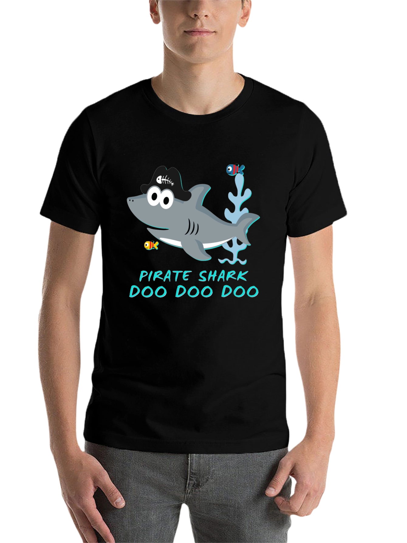 Black Pirate Shark Doo Doo Doo Graphic Tee view 7