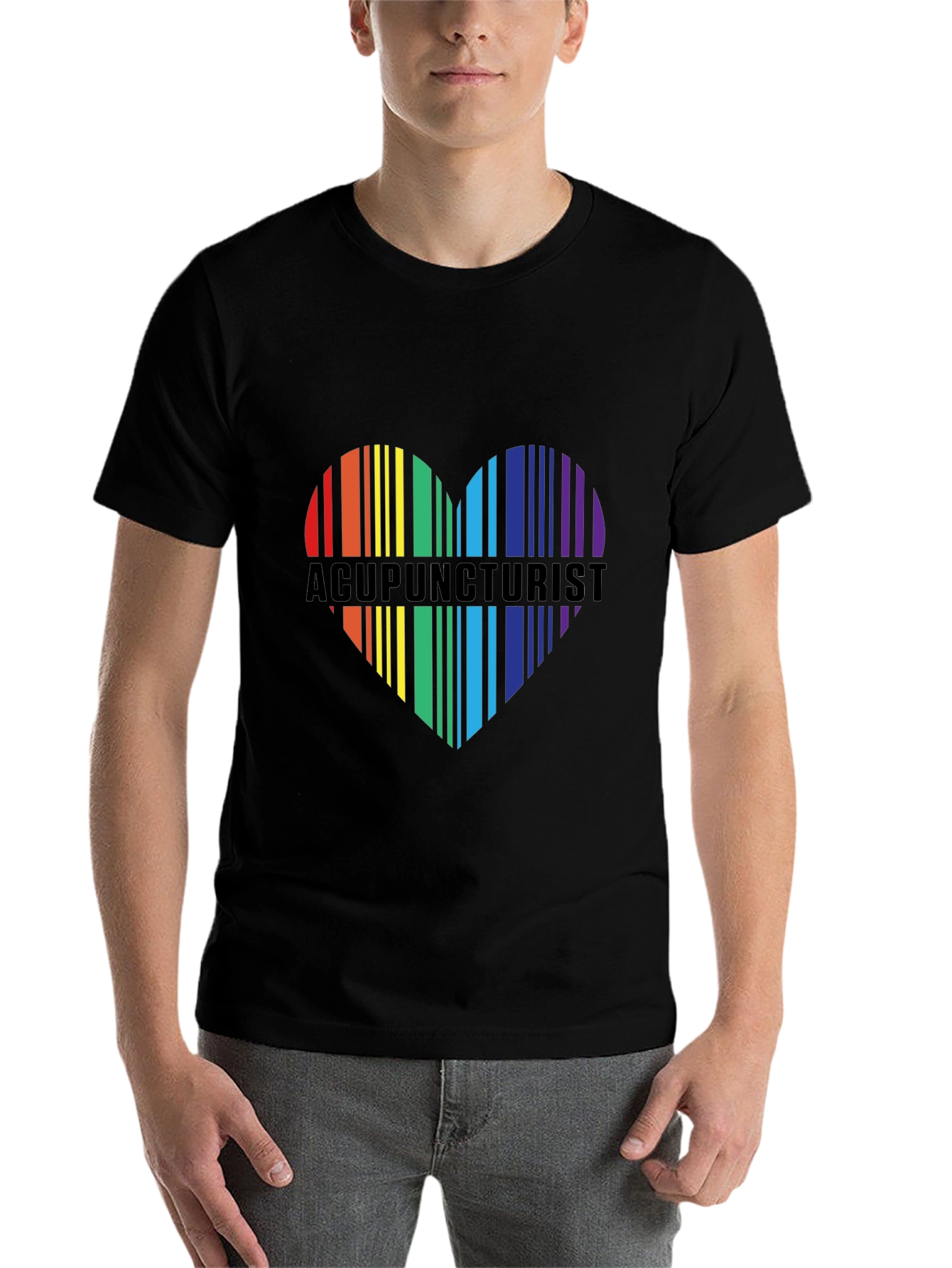 Black Acupuncturist Rainbow Heart T-Shirt view 7
