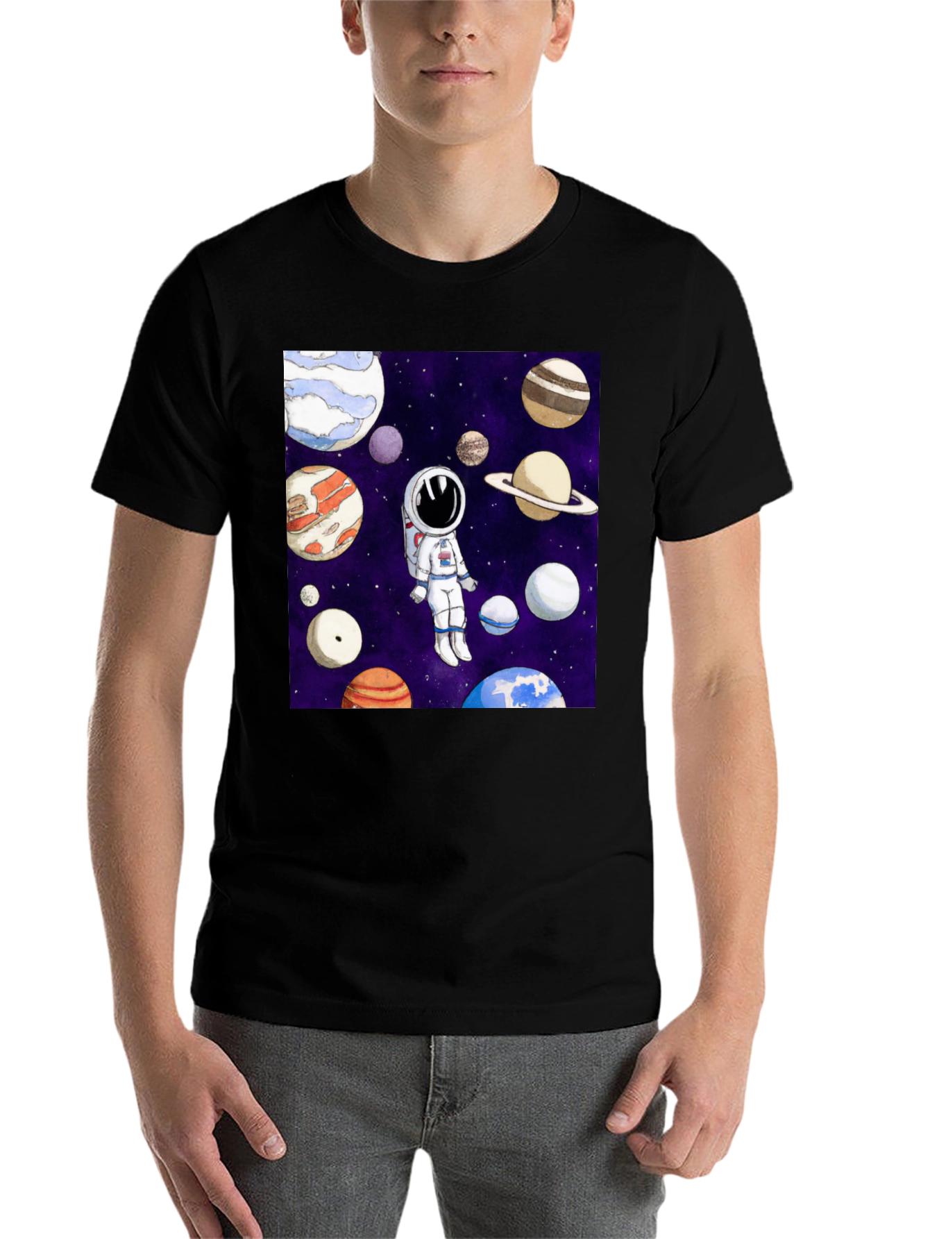 Black Astronaut & Planet Graphic T-Shirt - Space Adventure view 7