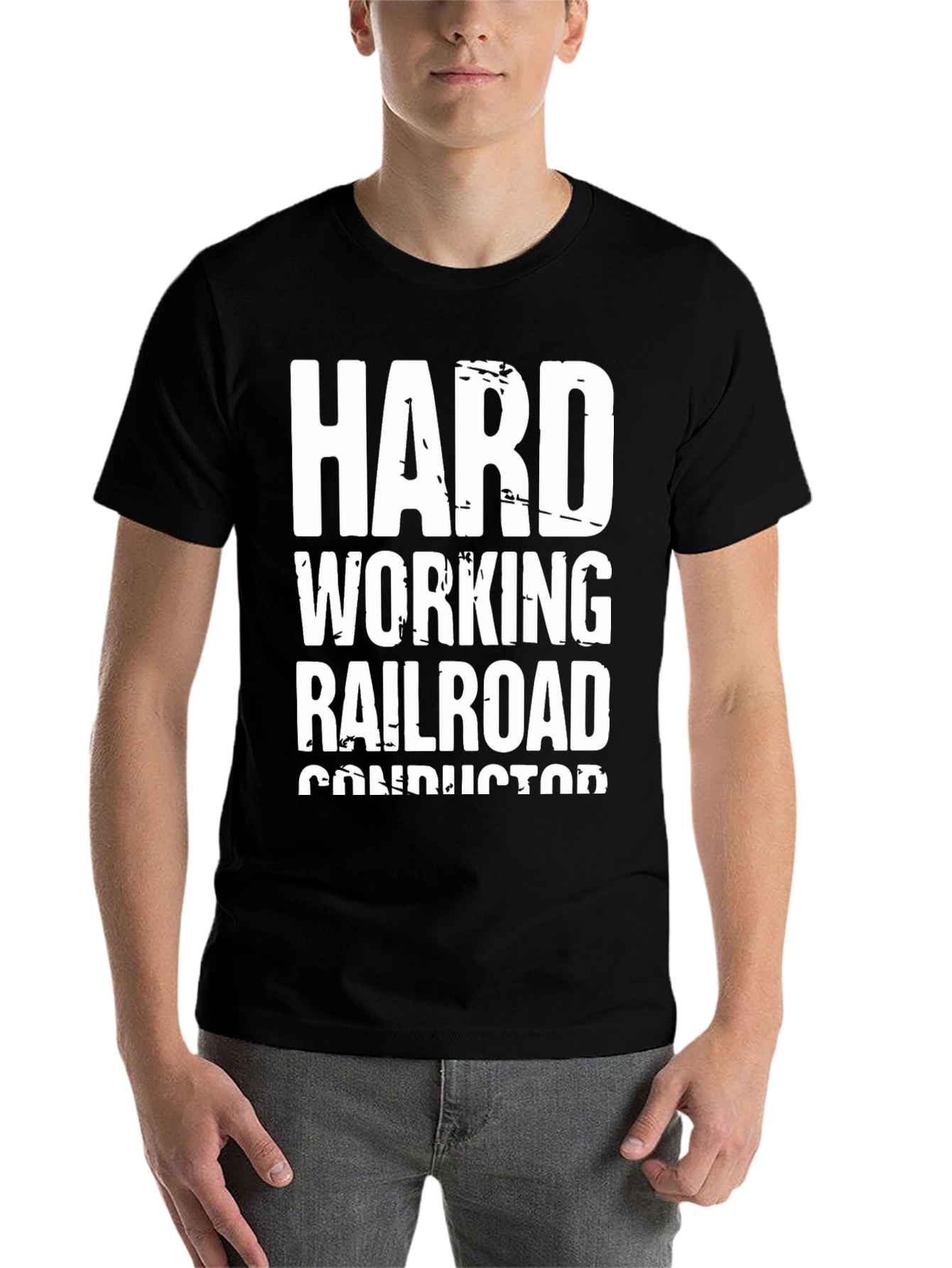 Black Hard Working Railroad Conductor T-Shirt view 7