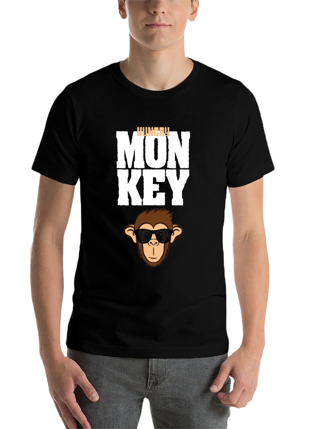 Black Hungry Monkey Graphic T-Shirt - Cool Cartoon Ape Tee view 7