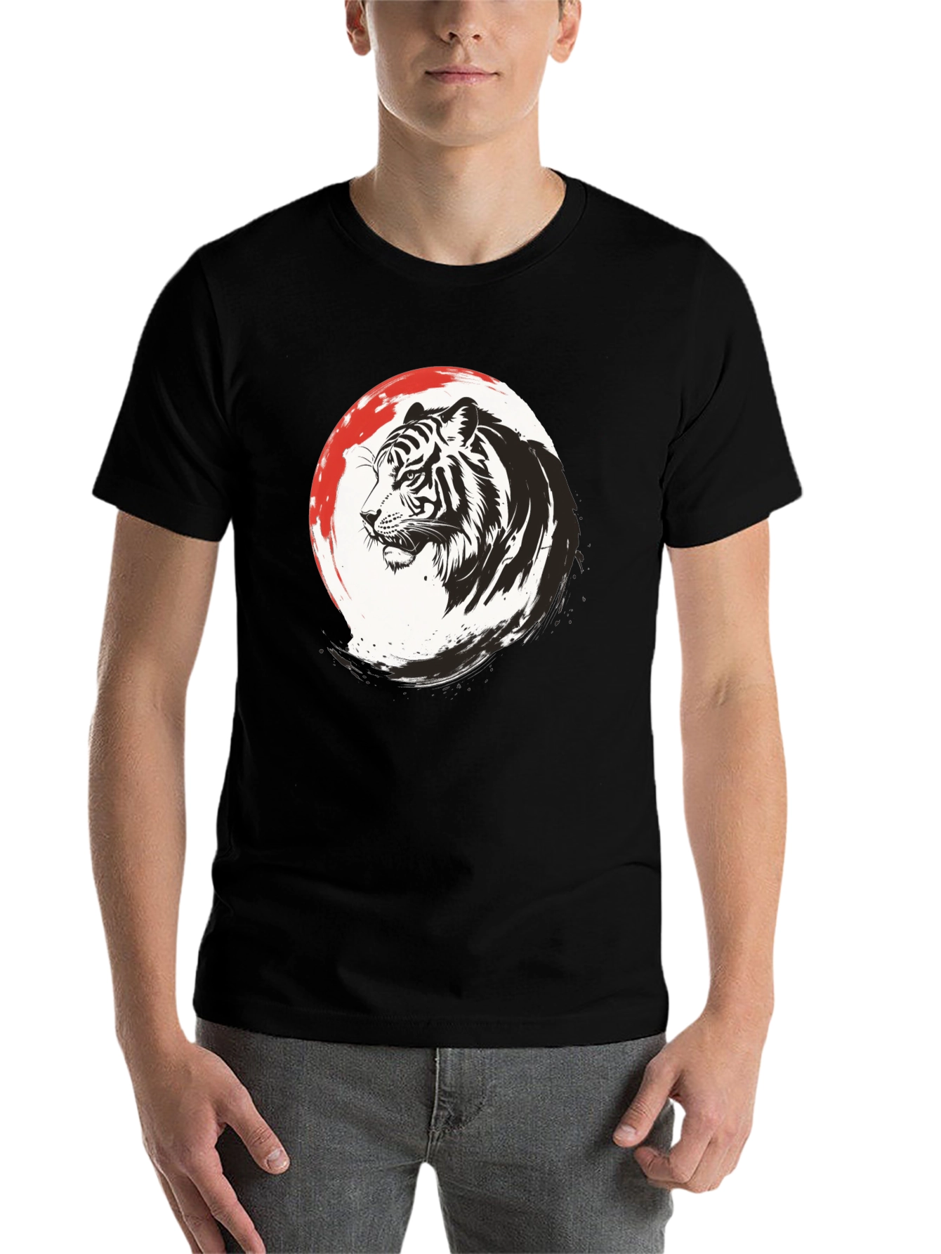Black Tiger Graphic Print Men's Black T-Shirt view 7