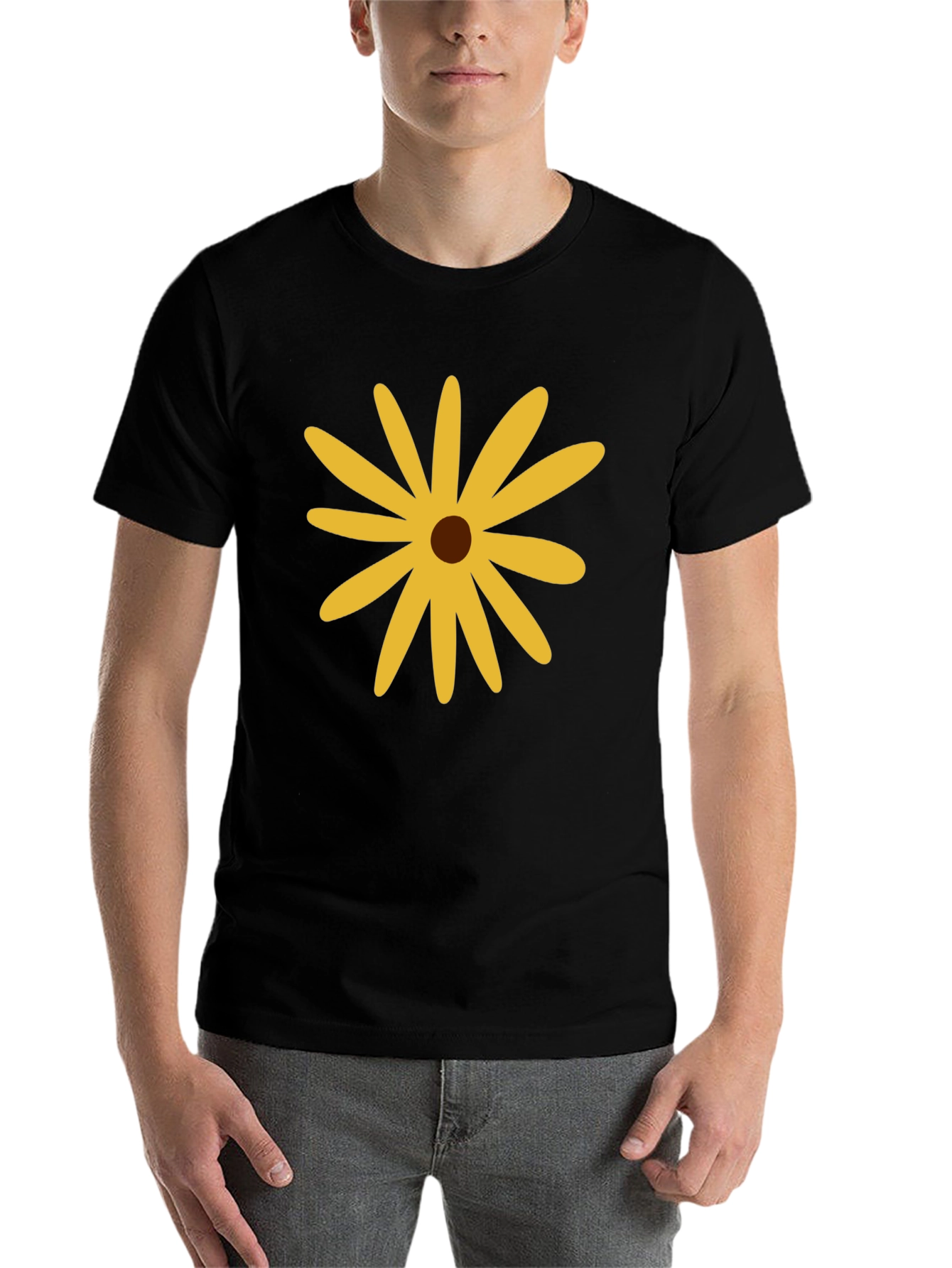 Black Black T-Shirt with Yellow Flower view 7
