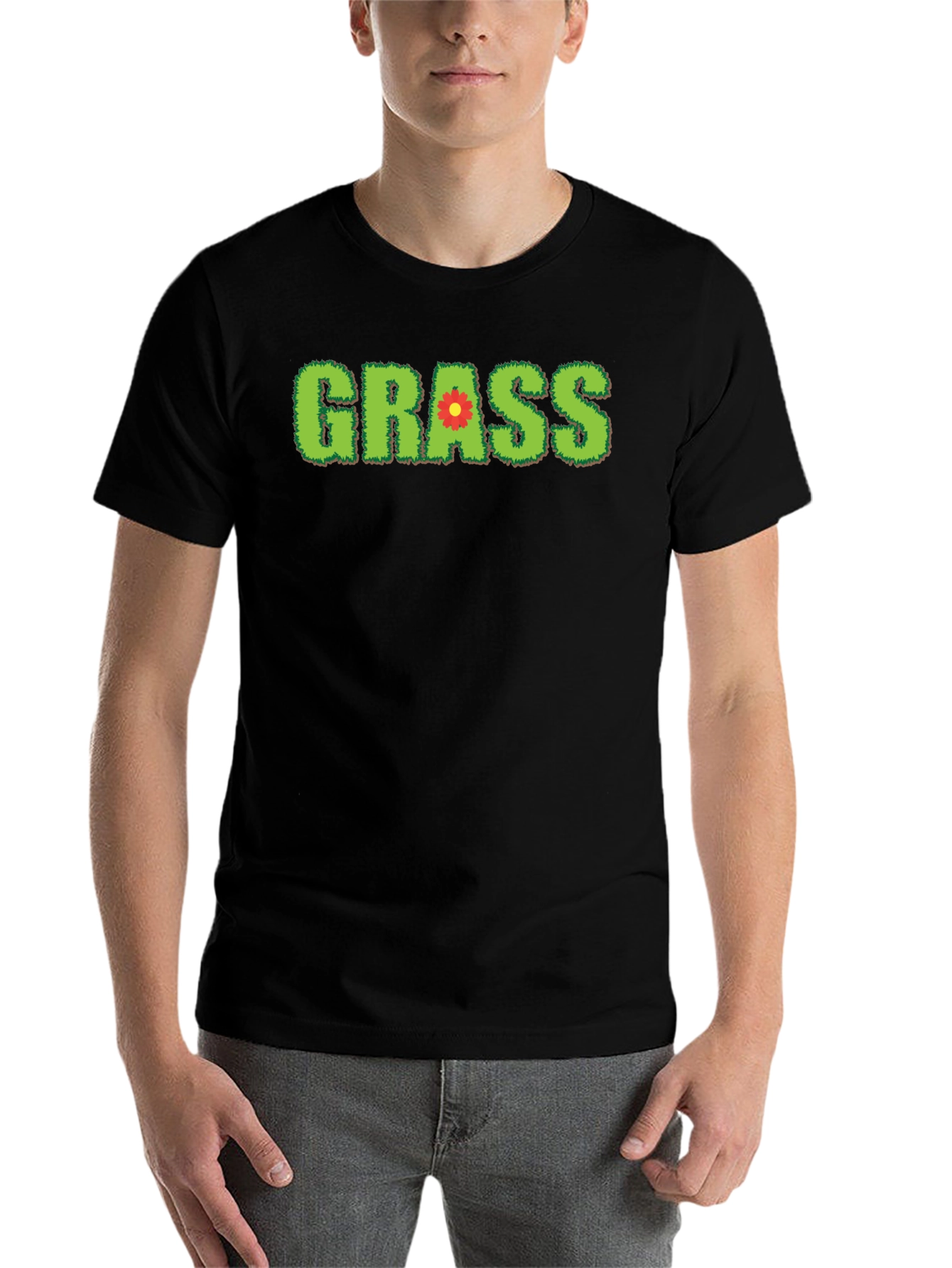 Black Novelty Grass Graphic T-Shirt - Black Cotton Blend view 7
