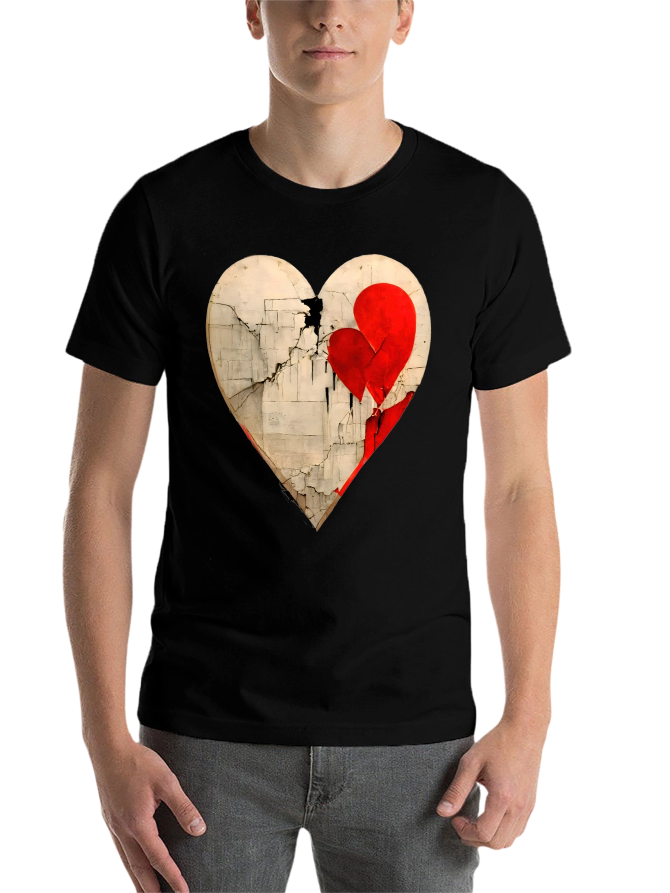 Black Heart Graphic Tee - Artistic Valentine's Day Shirt view 7