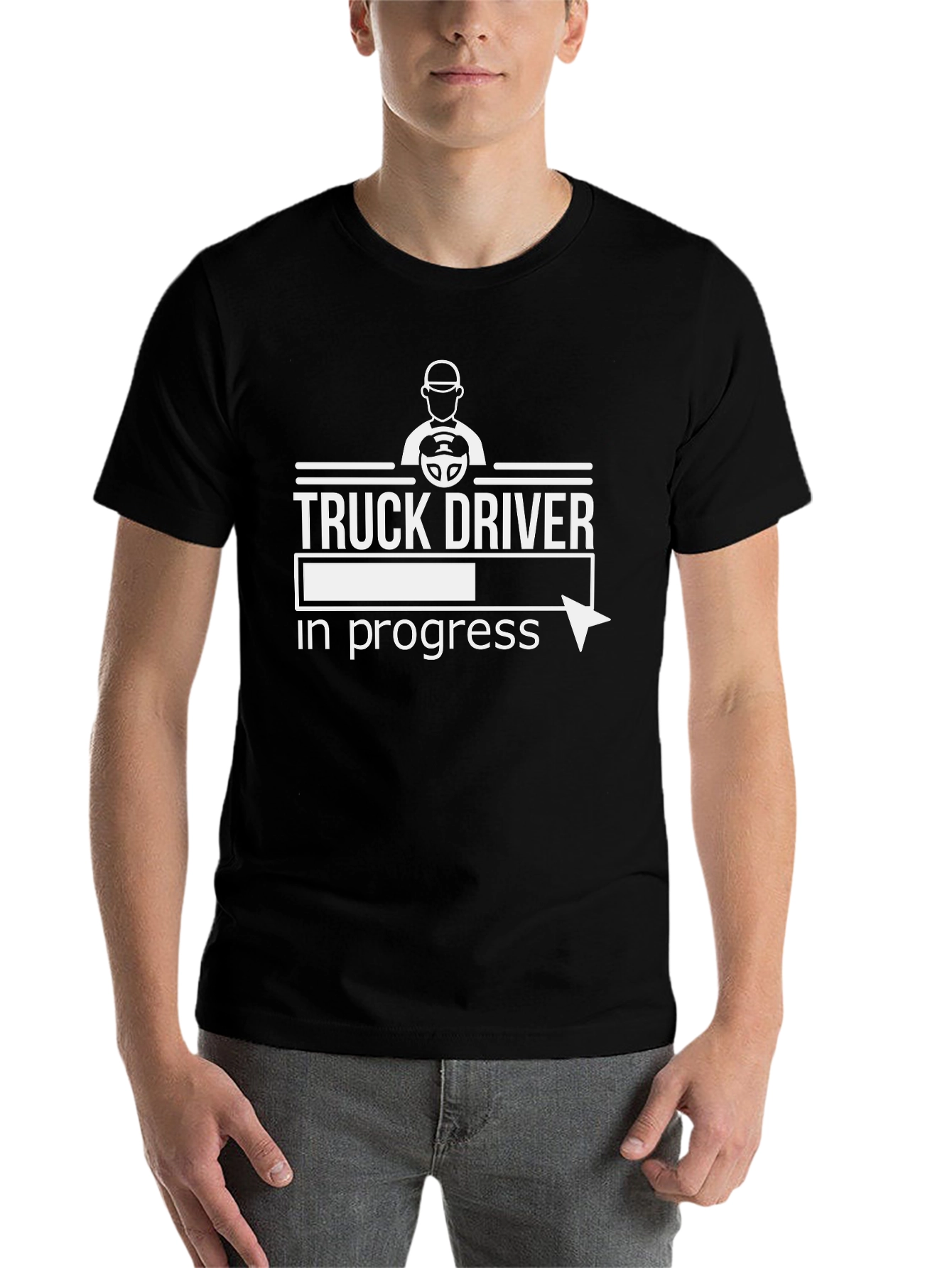 Black Truck Driver In Progress Funny T-Shirt view 7