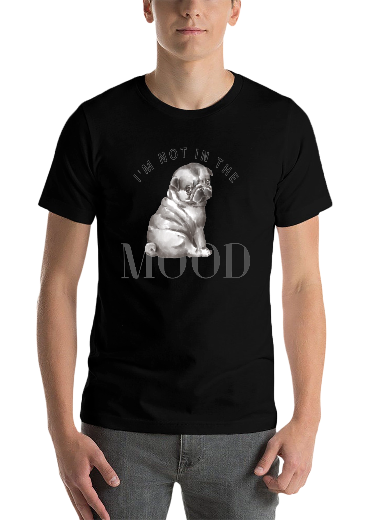 Black Pug Mood Graphic Tee - Men's Short Sleeve Black T-Shirt view 7