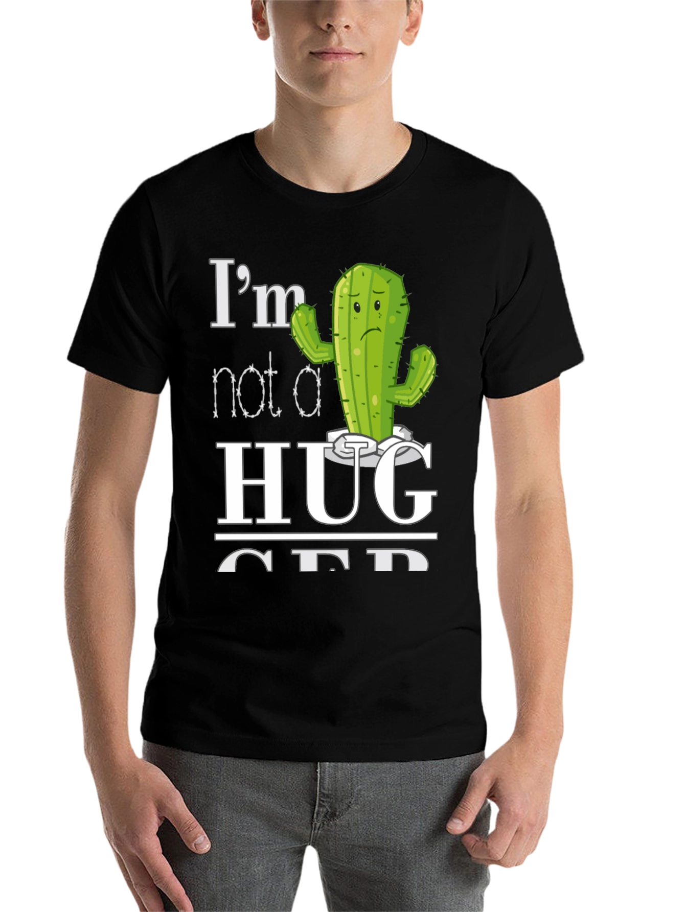 Black I'm Not a Hugger Cactus T-Shirt view 7