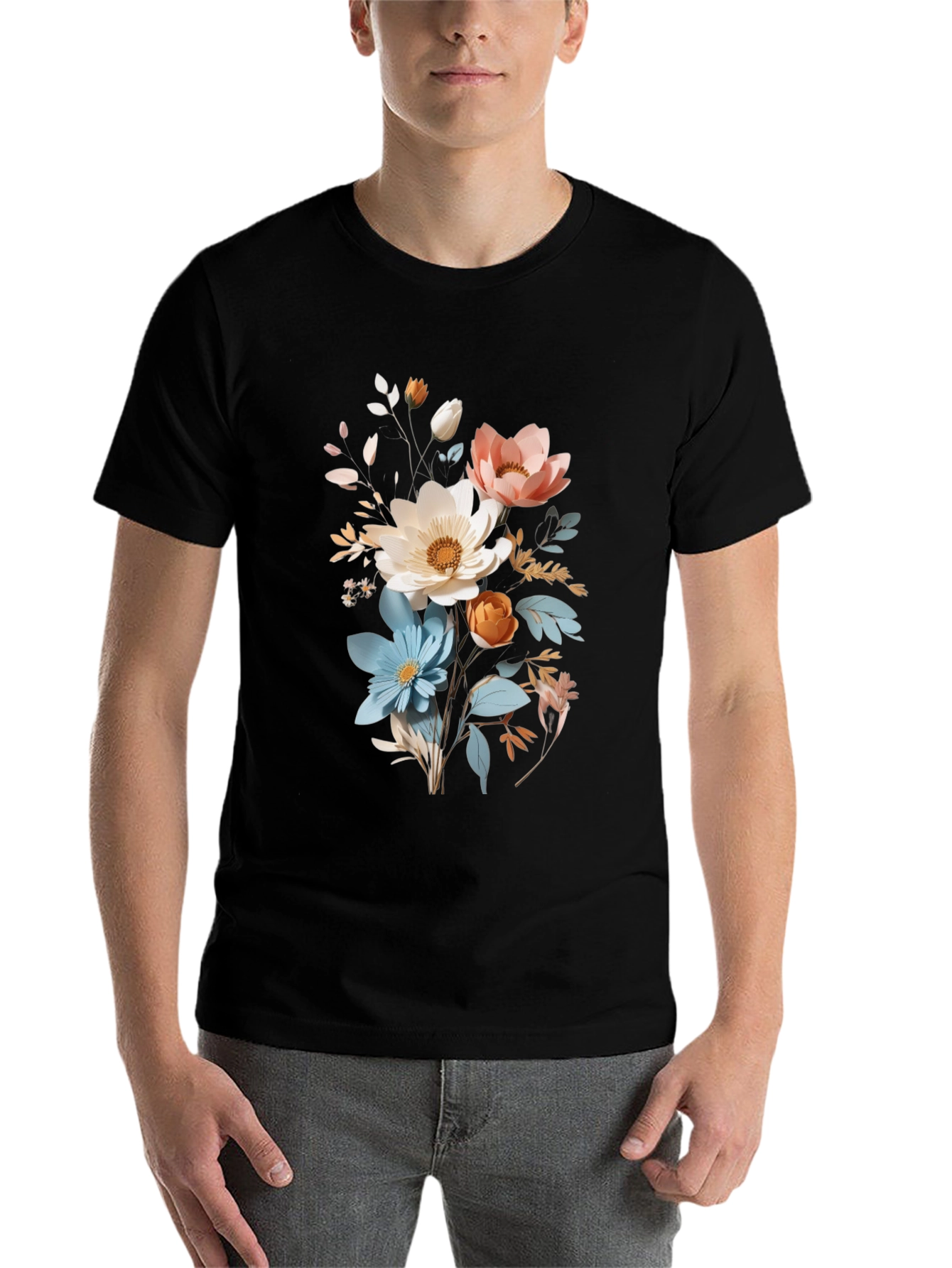 Black Floral Print Black T-Shirt view 7
