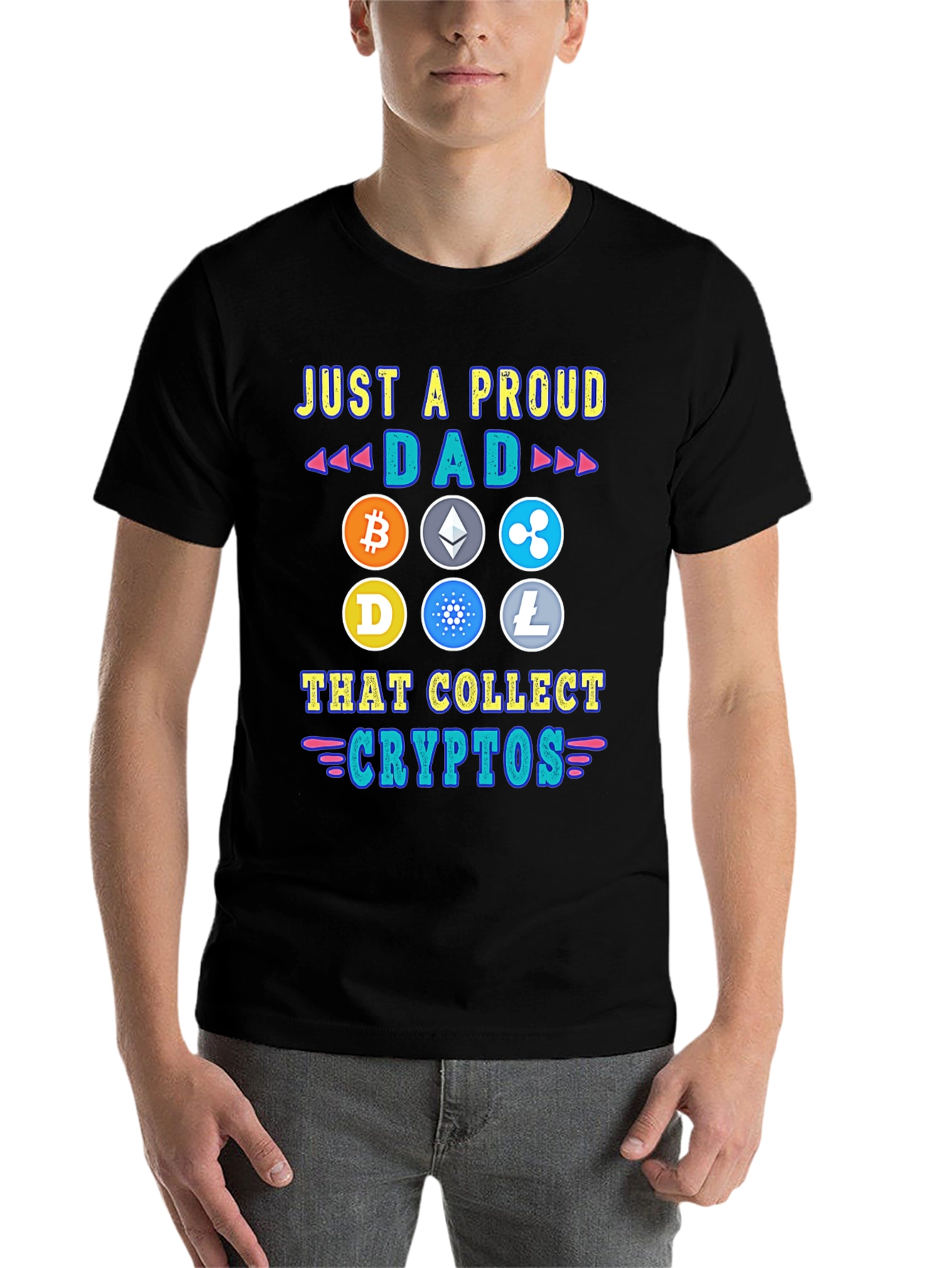Black Proud Dad Crypto Collector T-Shirt view 7