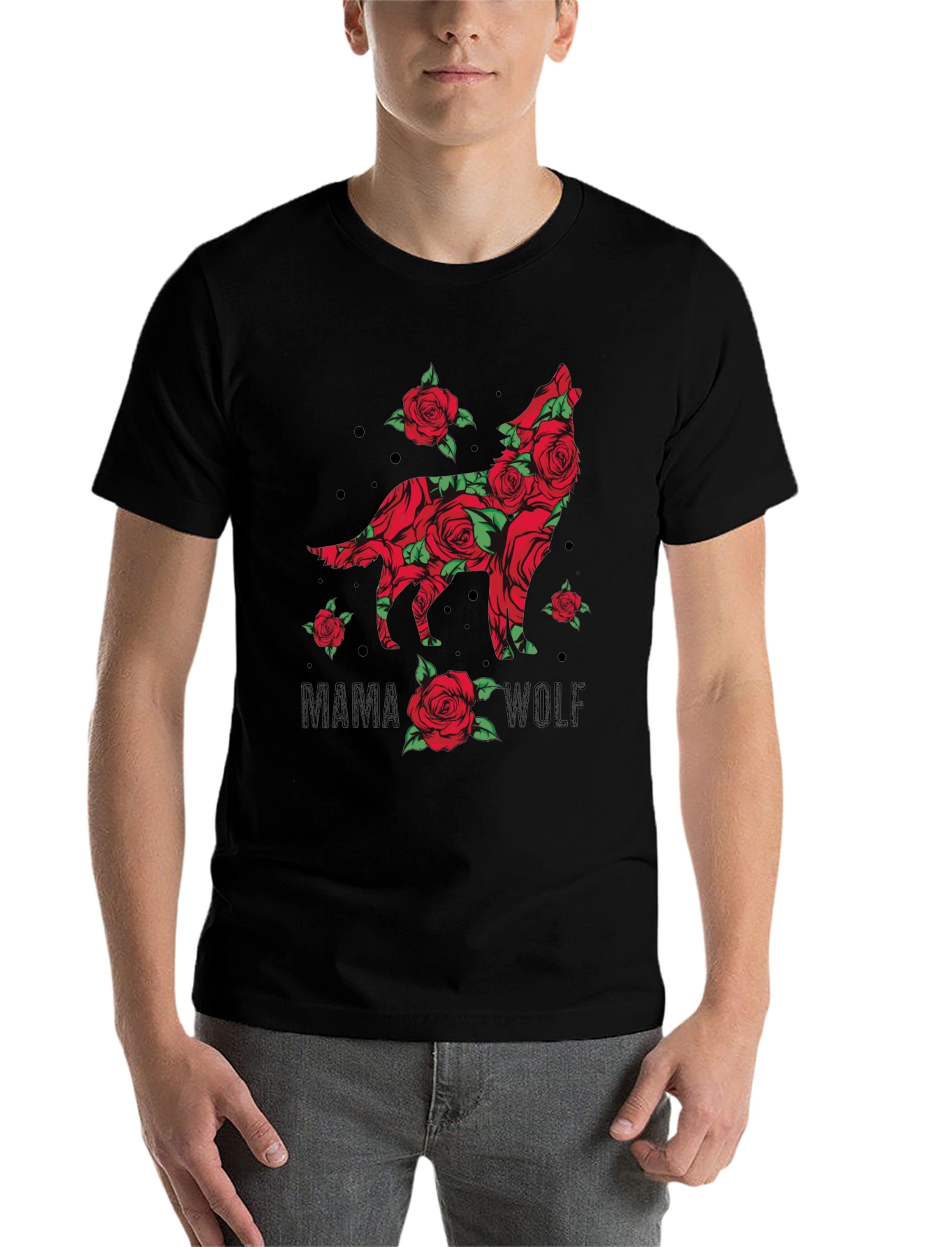 Black Mama Wolf Rose Graphic T-Shirt view 7