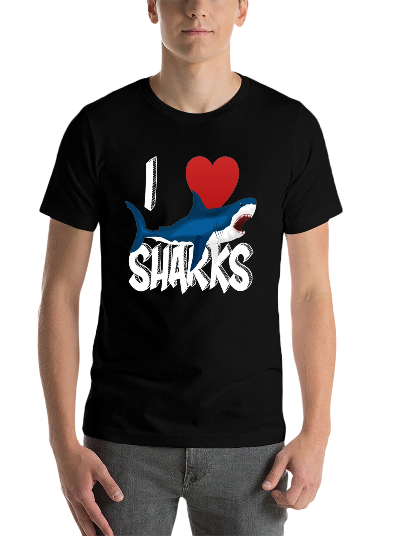 Black I Love Sharks T-Shirt - Black Cotton Blend view 7