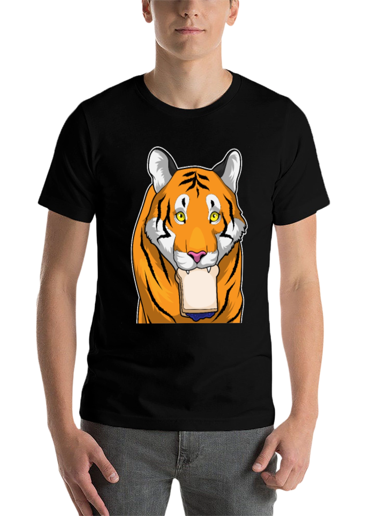Black Tiger Eating Bread T-Shirt view 7