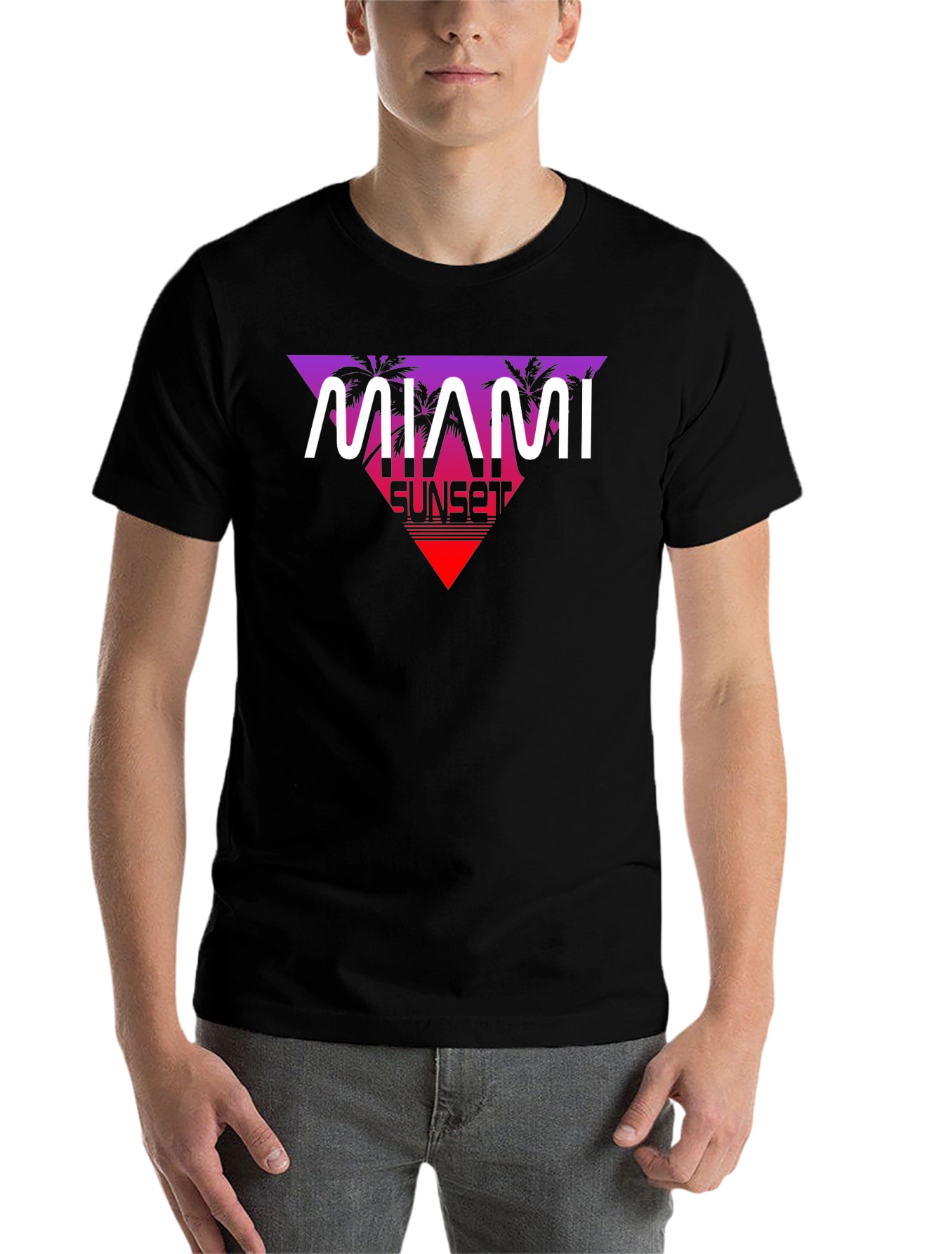 Black Miami Sunset Retro T-Shirt view 7