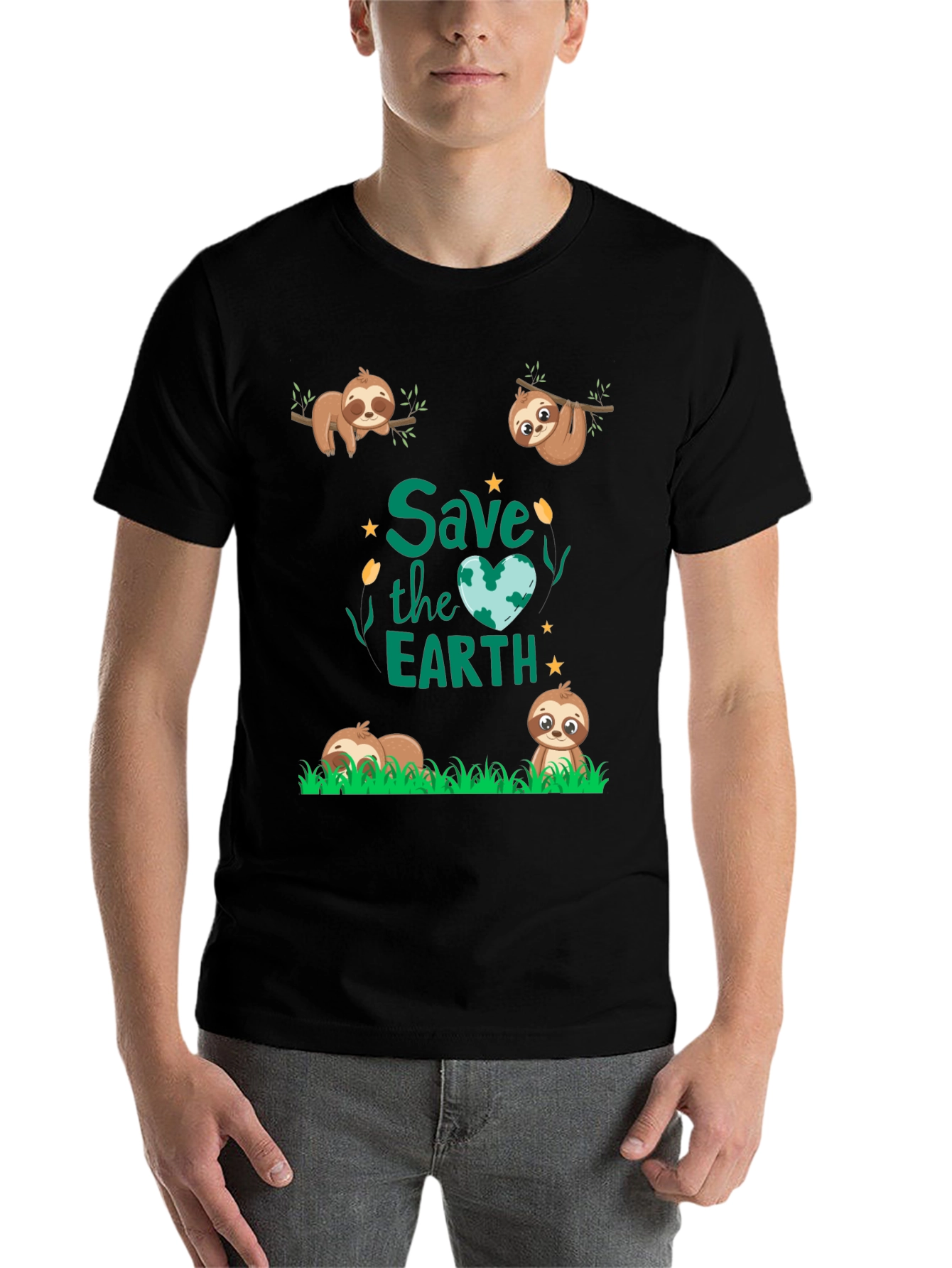 Black Save the Earth Sloth Graphic Tee view 7