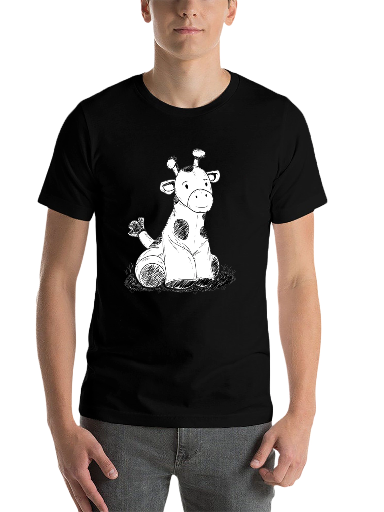 Black Giraffe Sketch Graphic Tee - Soft Cotton Comfort view 7